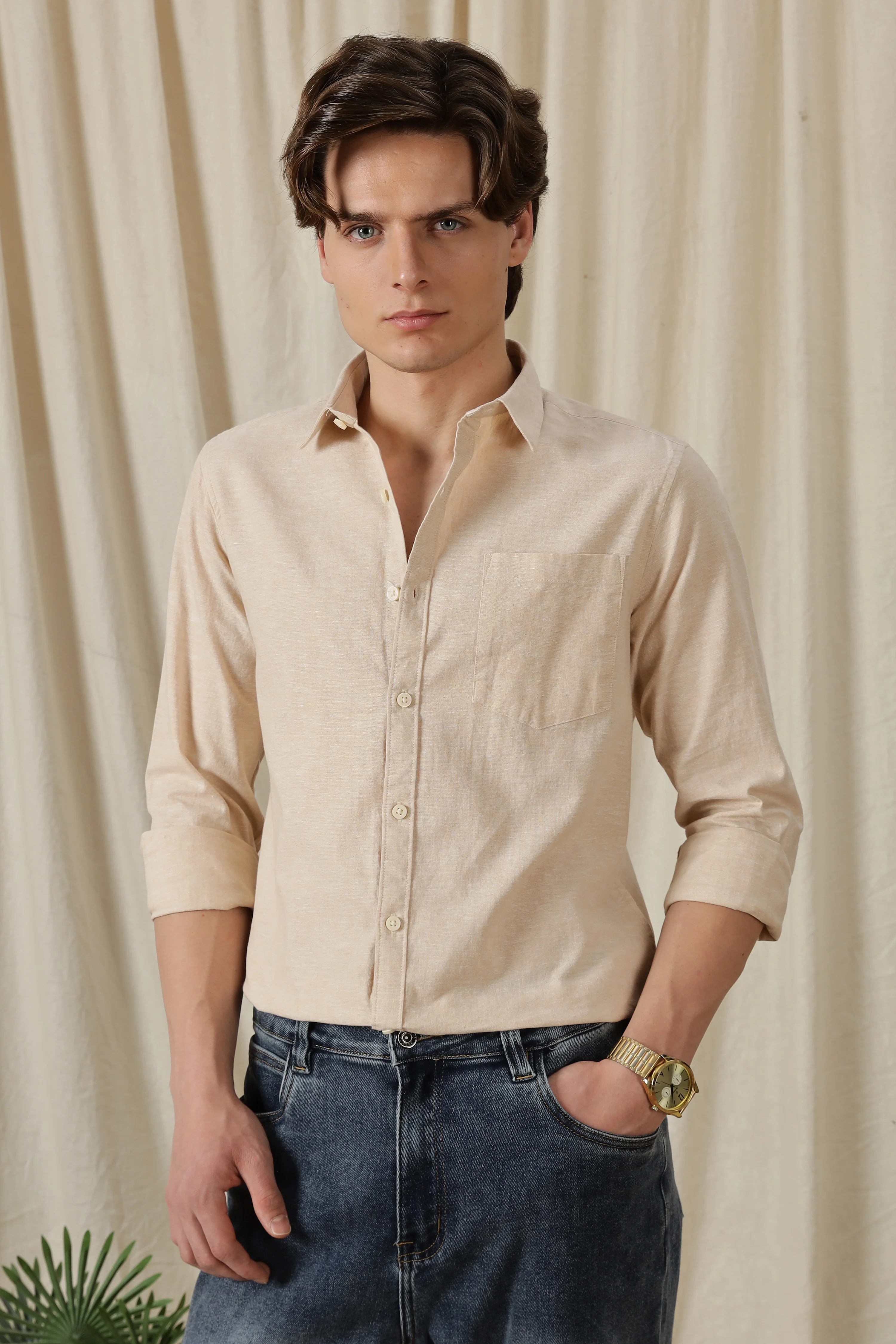 Men Linen Solid Casual Shirt - Image 11