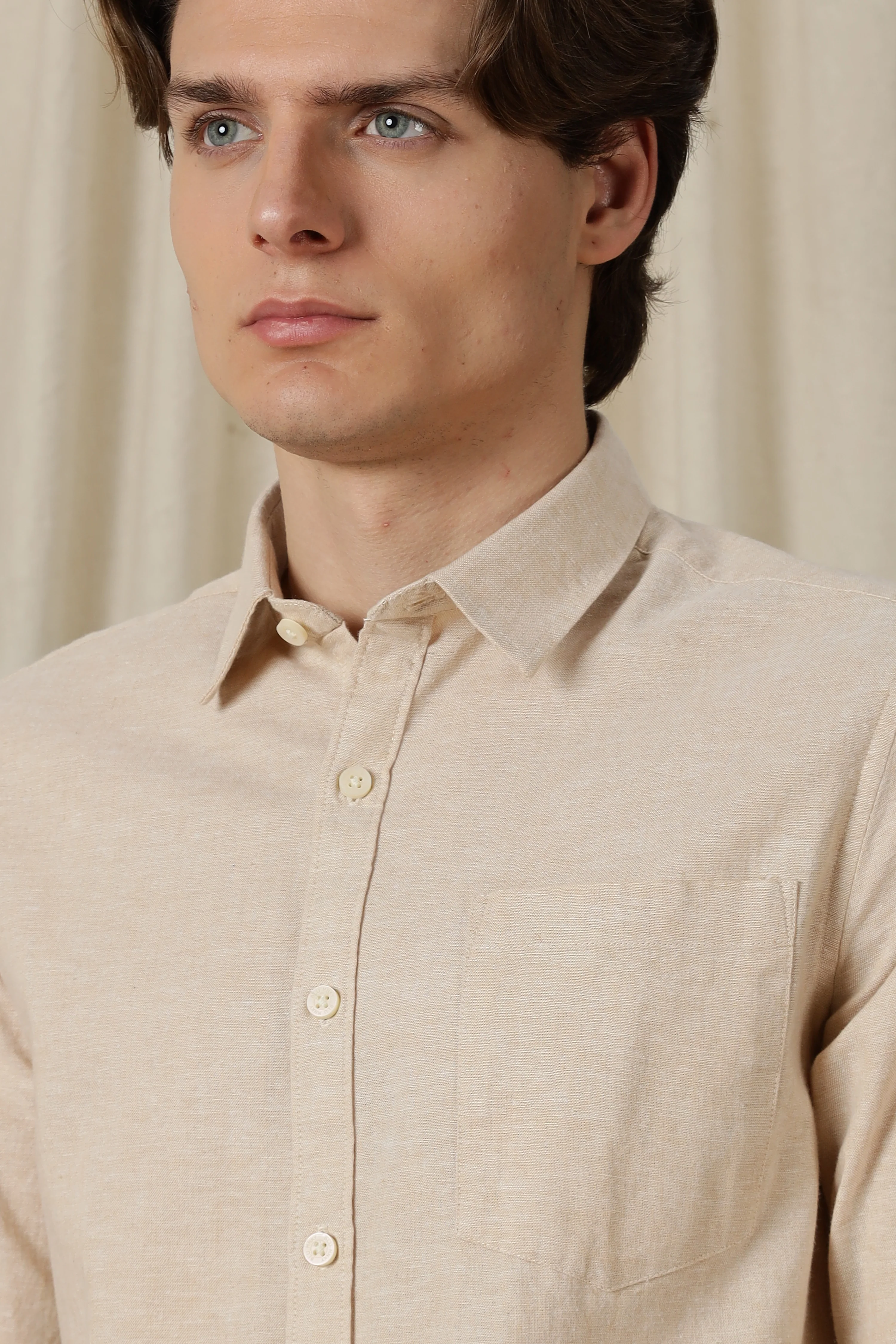 Men Linen Solid Casual Shirt - Image 5