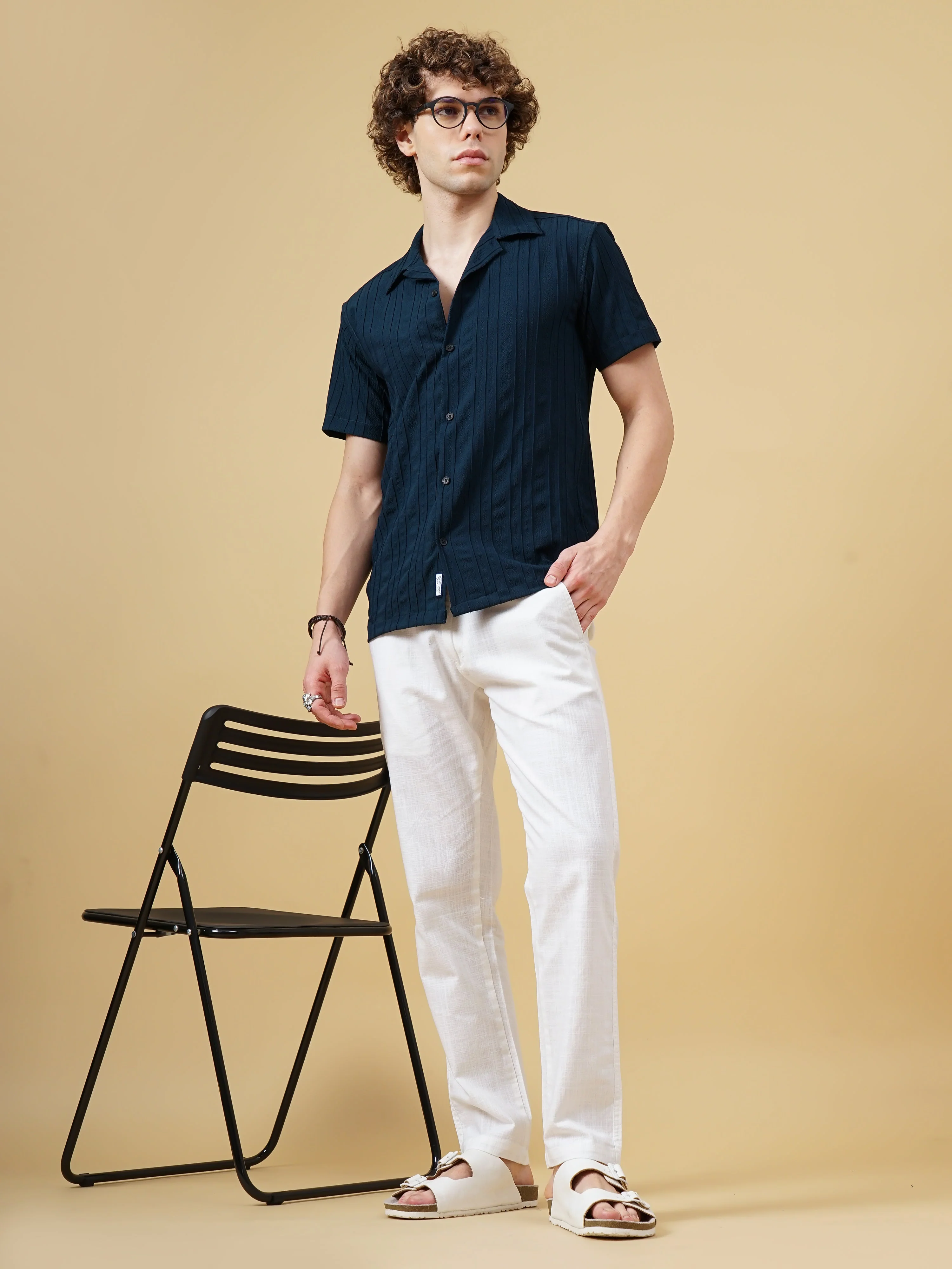 Men Linen Straight Fit White Trouser - Image 6