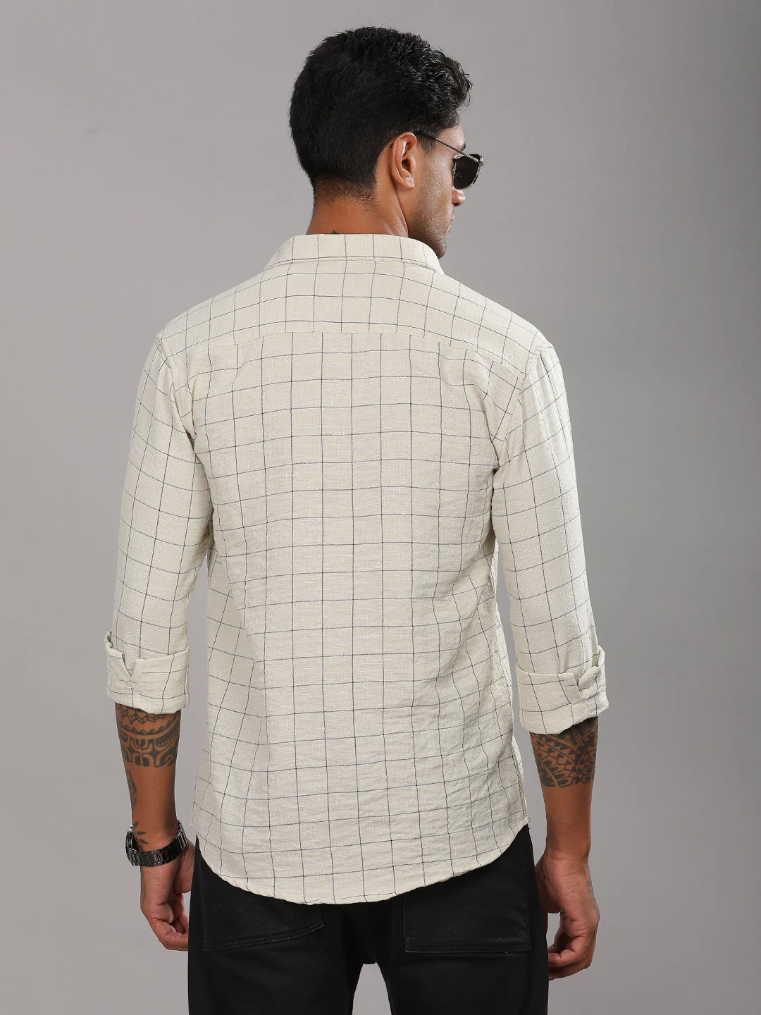 Men Linovite Checks Beige Shirt - Image 3