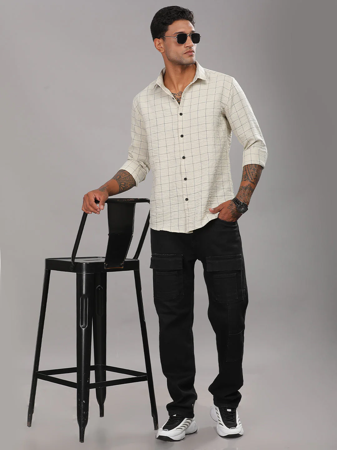 Men Linovite Checks Beige Shirt - Image 5