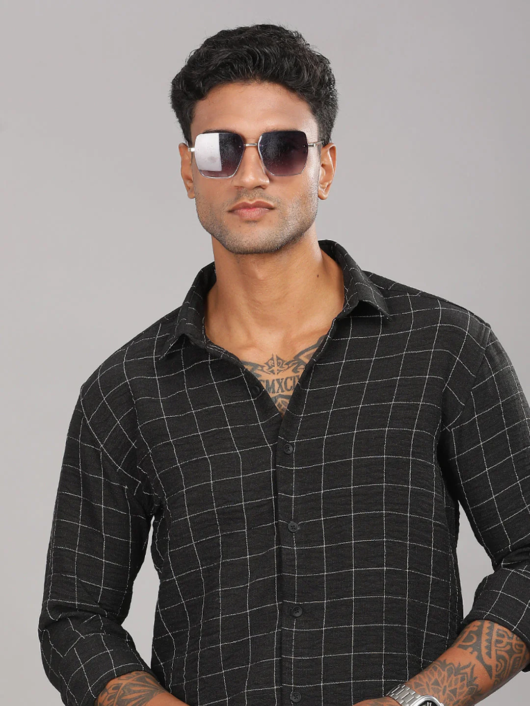 Men Linovite Checks Black Shirt - Image 4