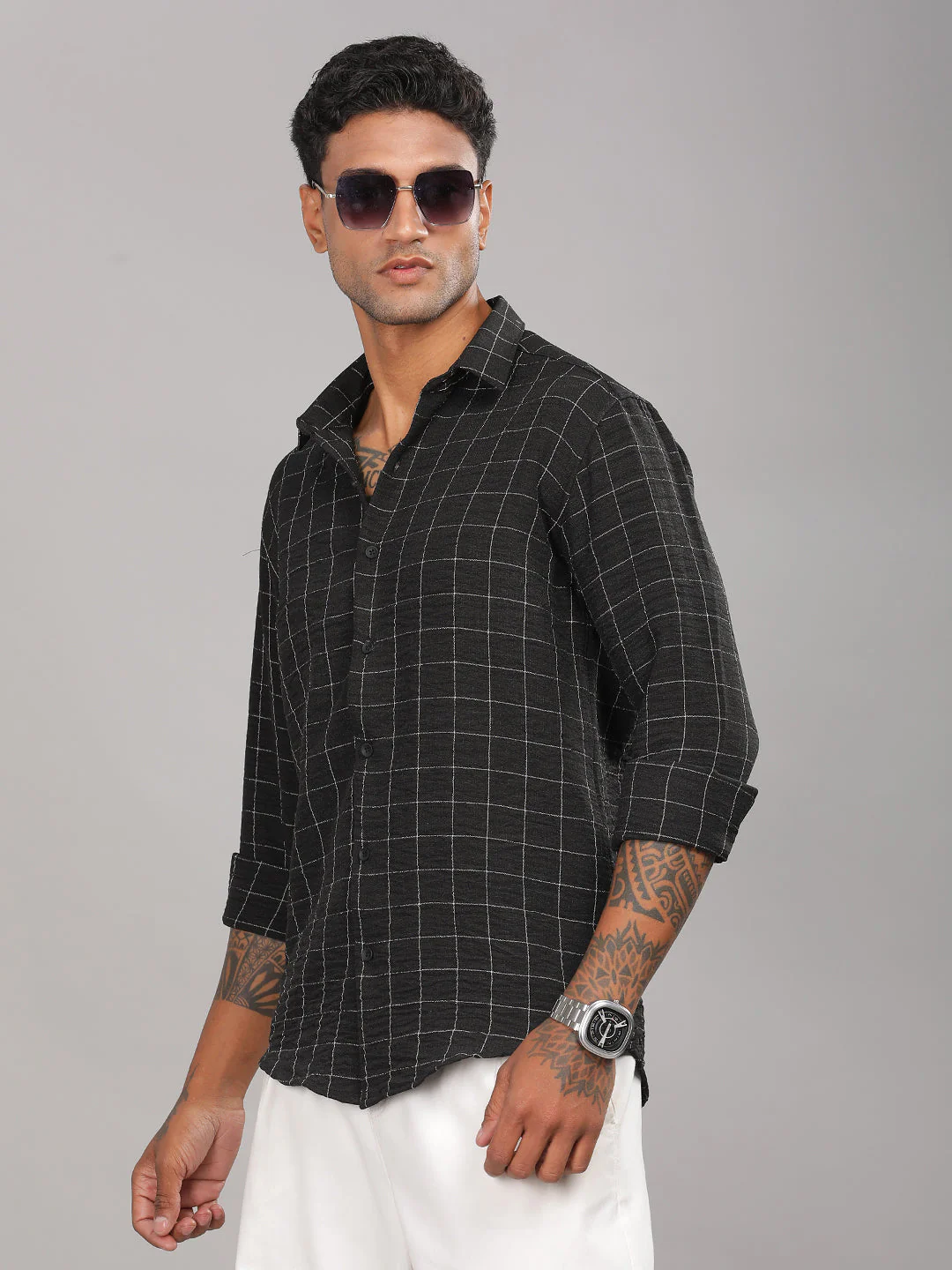 Men Linovite Checks Black Shirt - Image 5