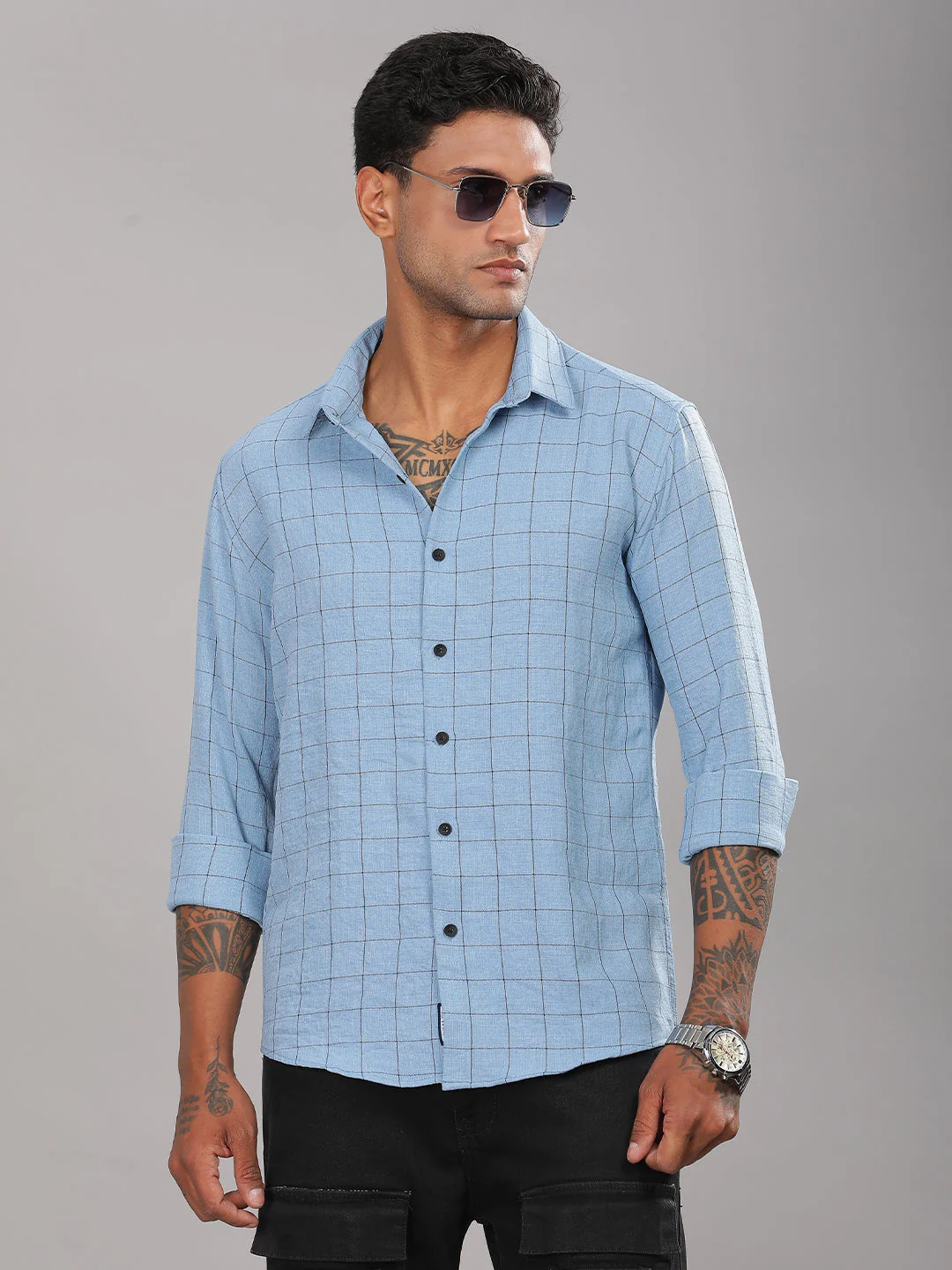 Men Linovite Checks Blue Shirt - Image 3
