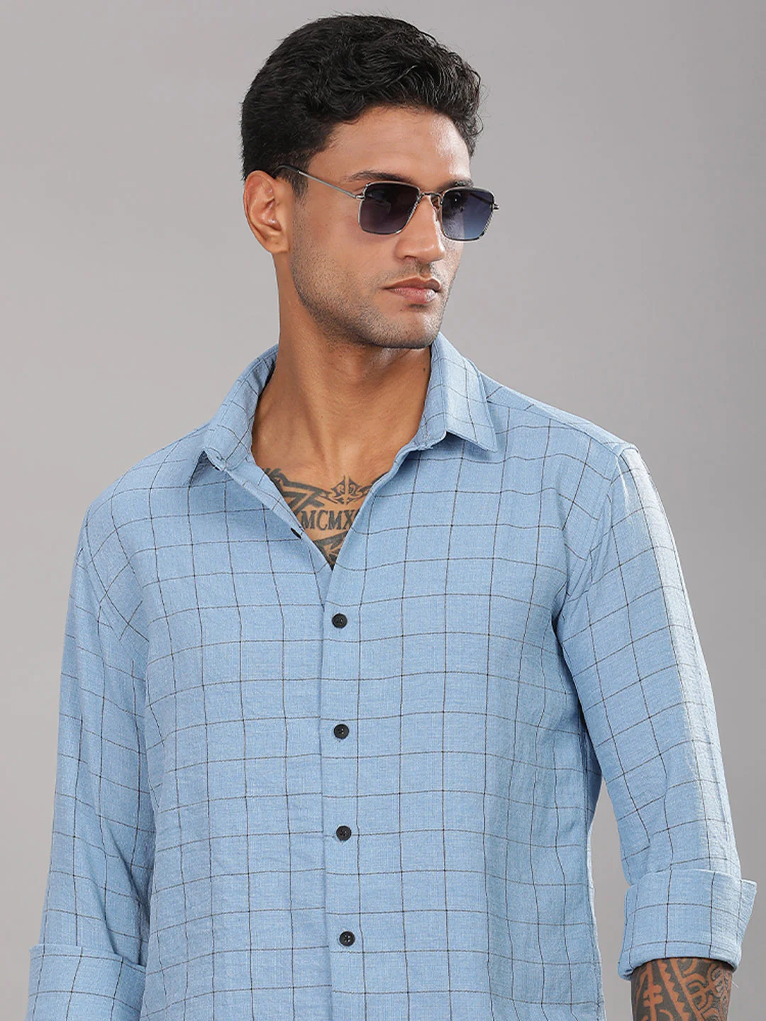 Men Linovite Checks Blue Shirt - Image 4