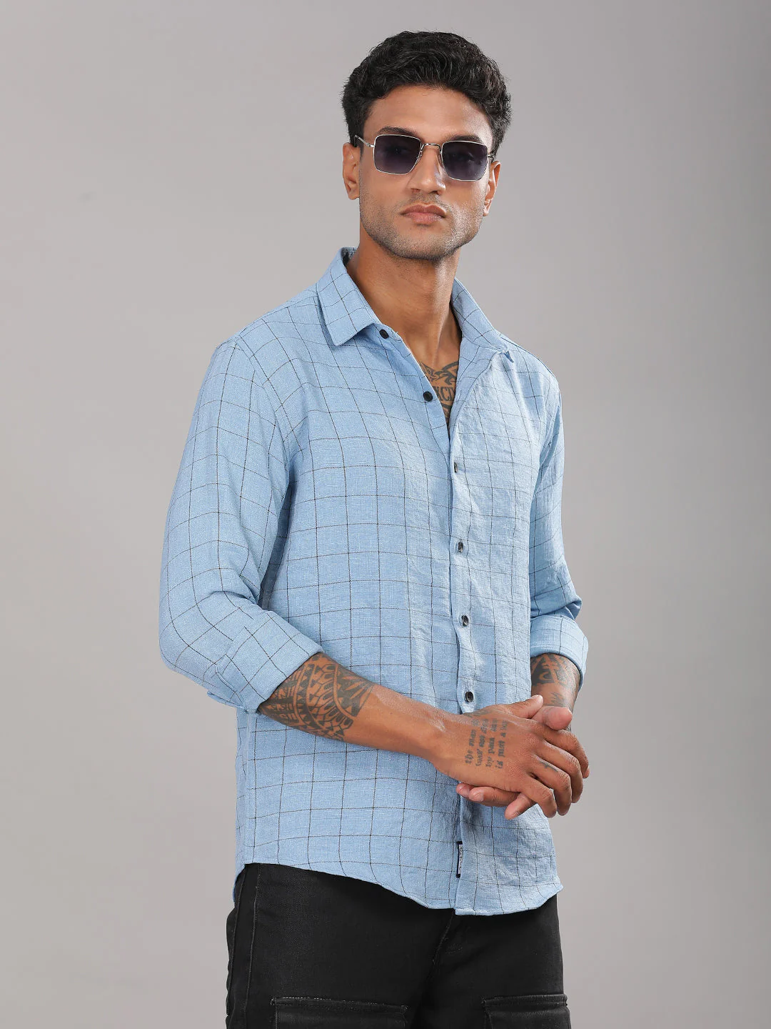 Men Linovite Checks Blue Shirt - Image 5
