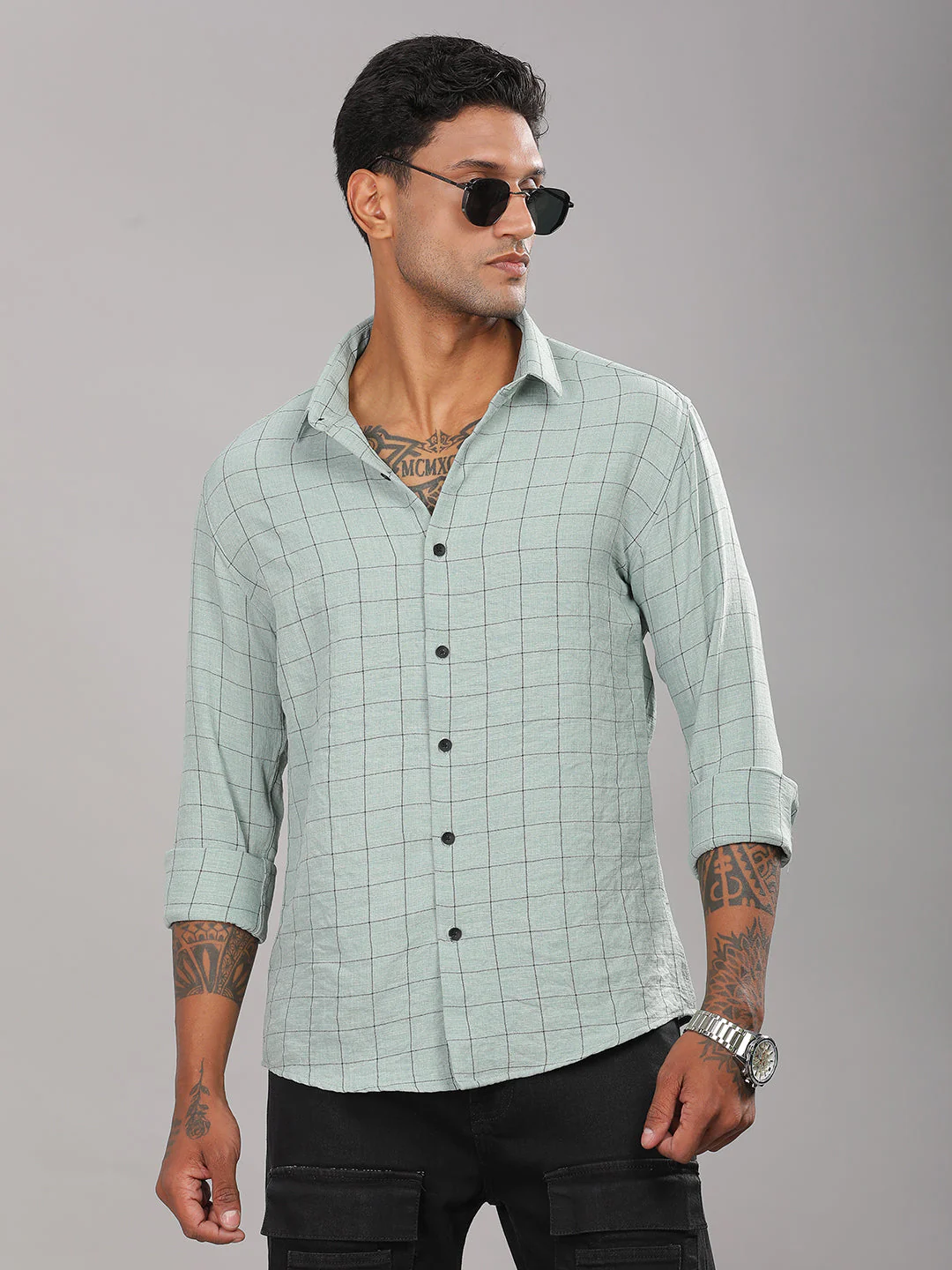 Men Linovite Checks Green Shirt - Image 2