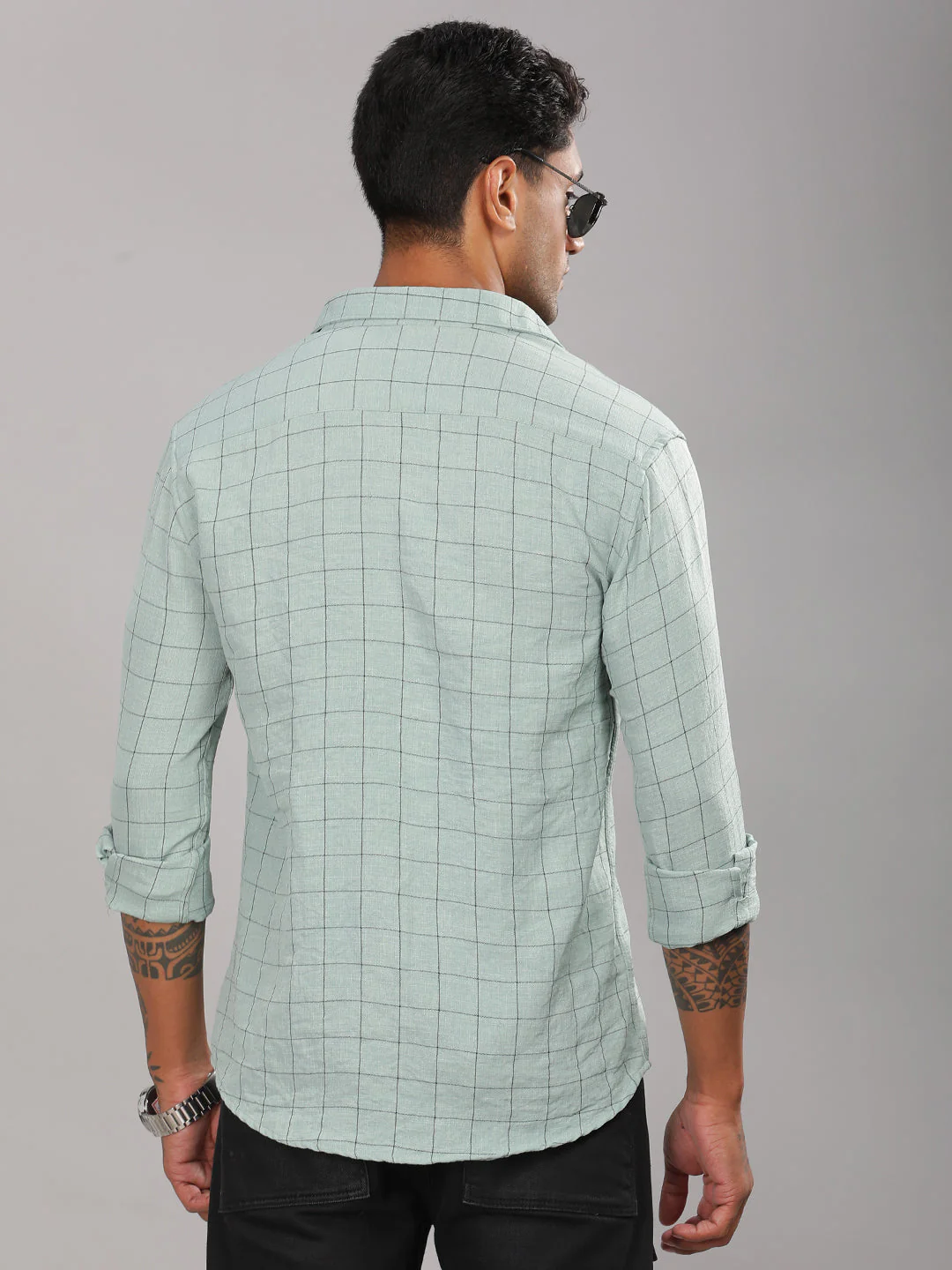 Men Linovite Checks Green Shirt - Image 3
