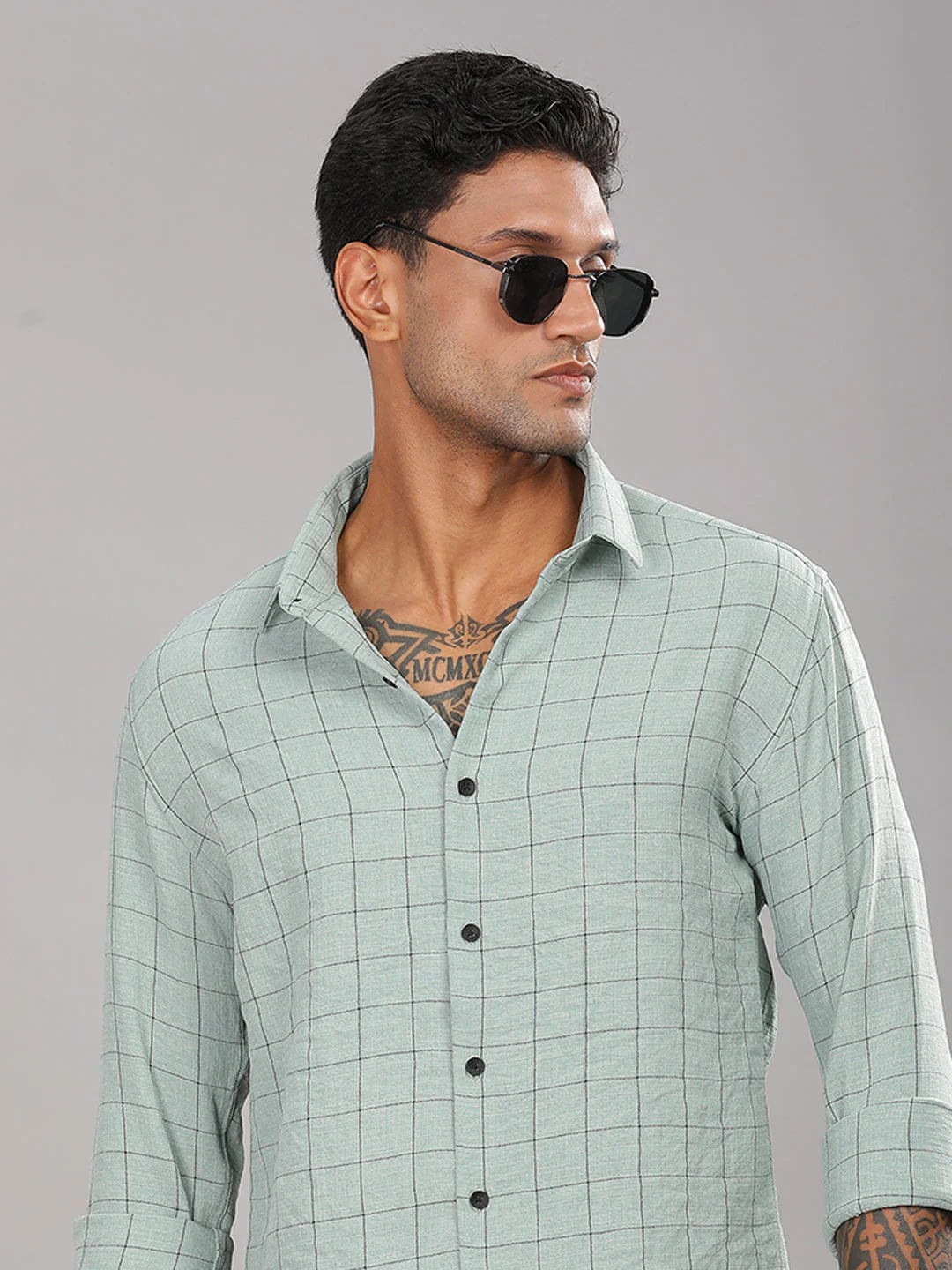 Men Linovite Checks Green Shirt - Image 4