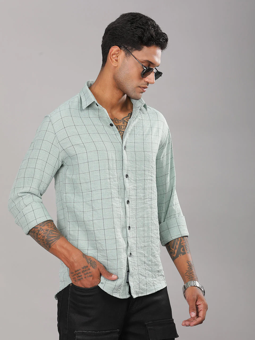 Men Linovite Checks Green Shirt - Image 5