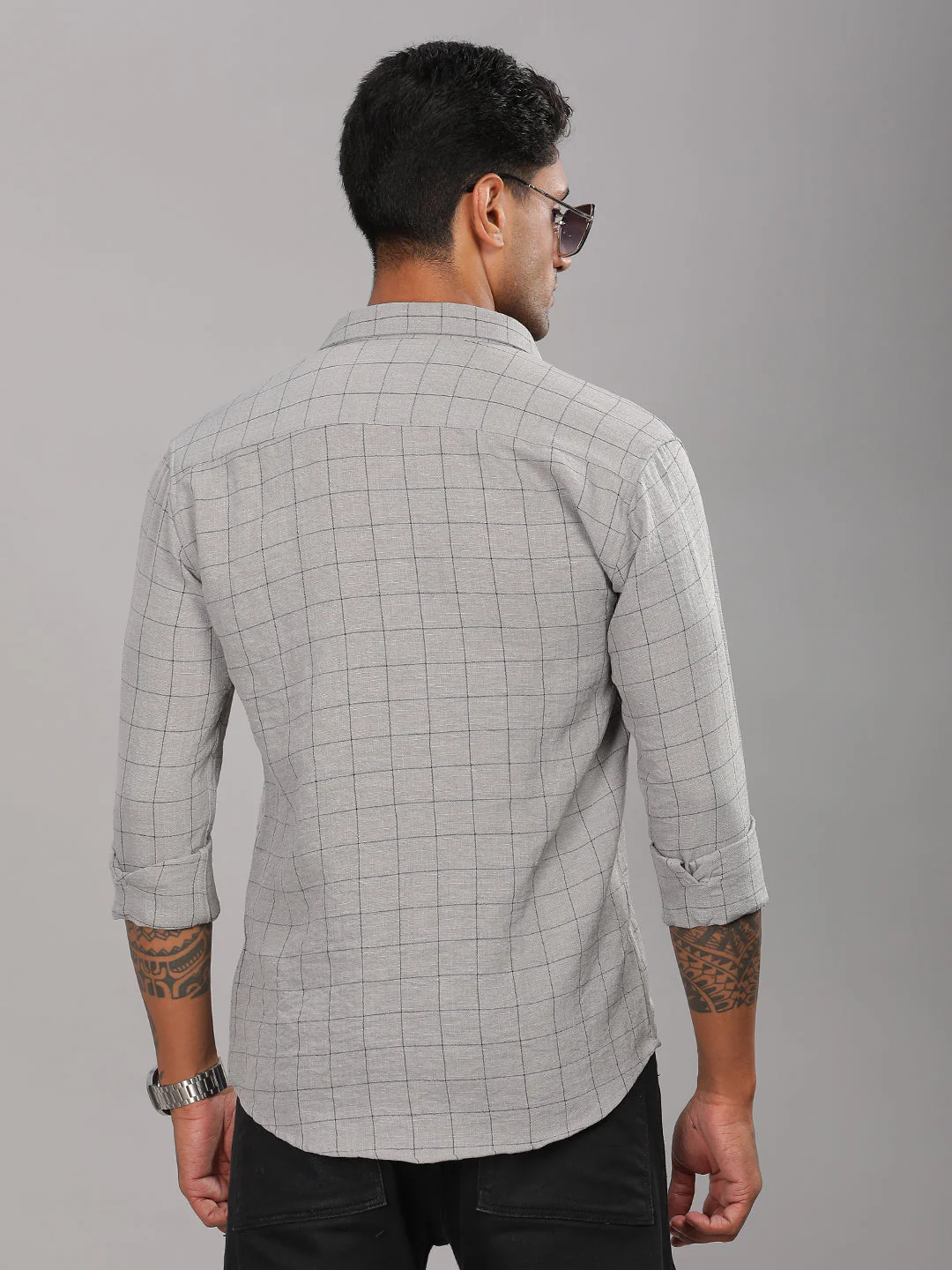 Men Linovite Checks Grey Shirt - Image 3