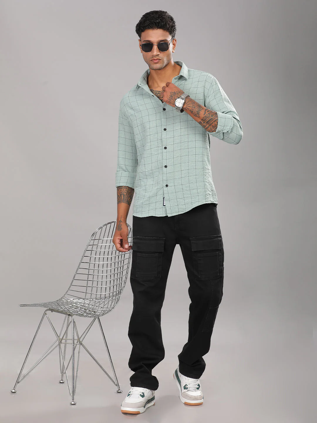 Men Linovite Checks Grey Shirt - Image 6