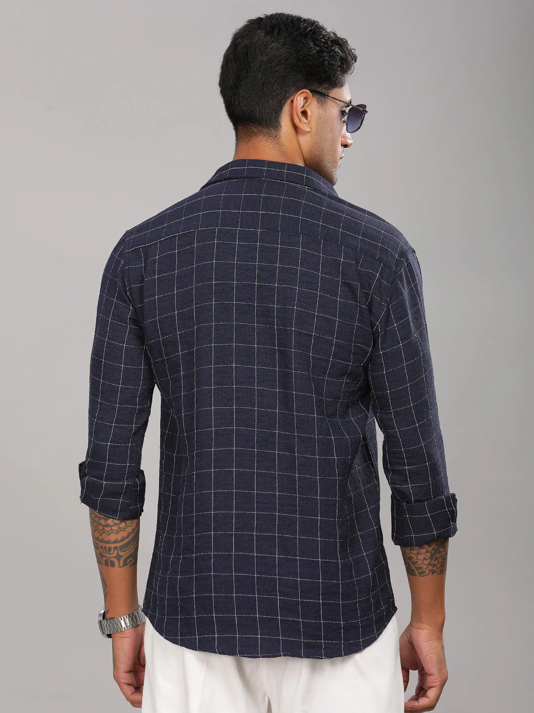 Men Linovite Checks Navy Shirt - Image 3
