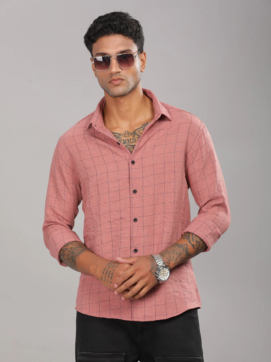 Men Linovite Checks Pink Shirt - Image 2