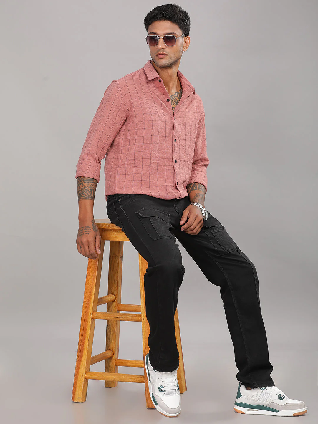 Men Linovite Checks Pink Shirt - Image 4