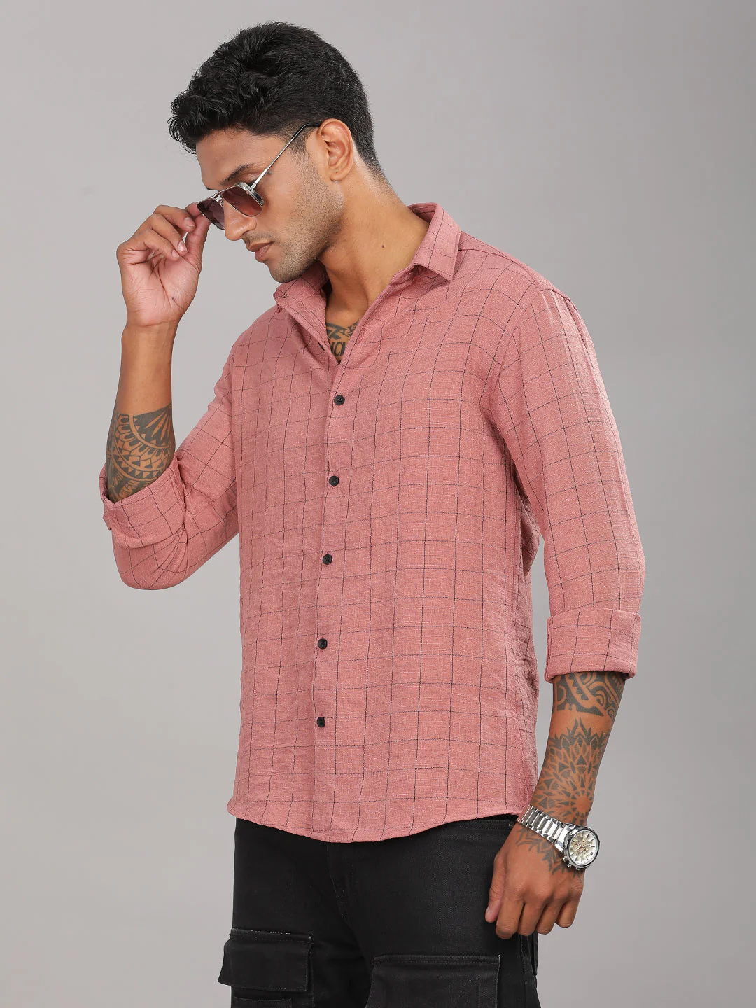 Men Linovite Checks Pink Shirt - Image 5