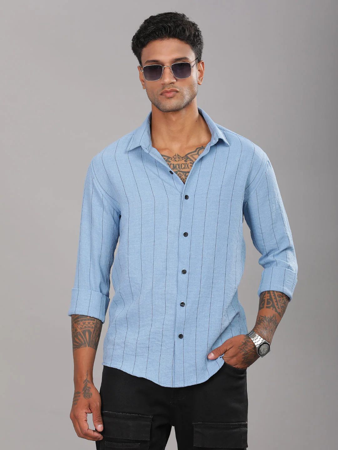 Men Linovite Striped Blue Shirt - Image 2