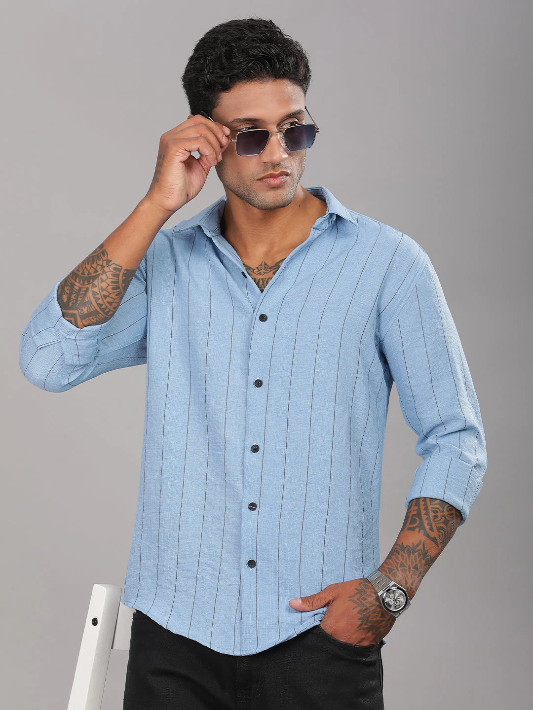Men Linovite Striped Blue Shirt - Image 4