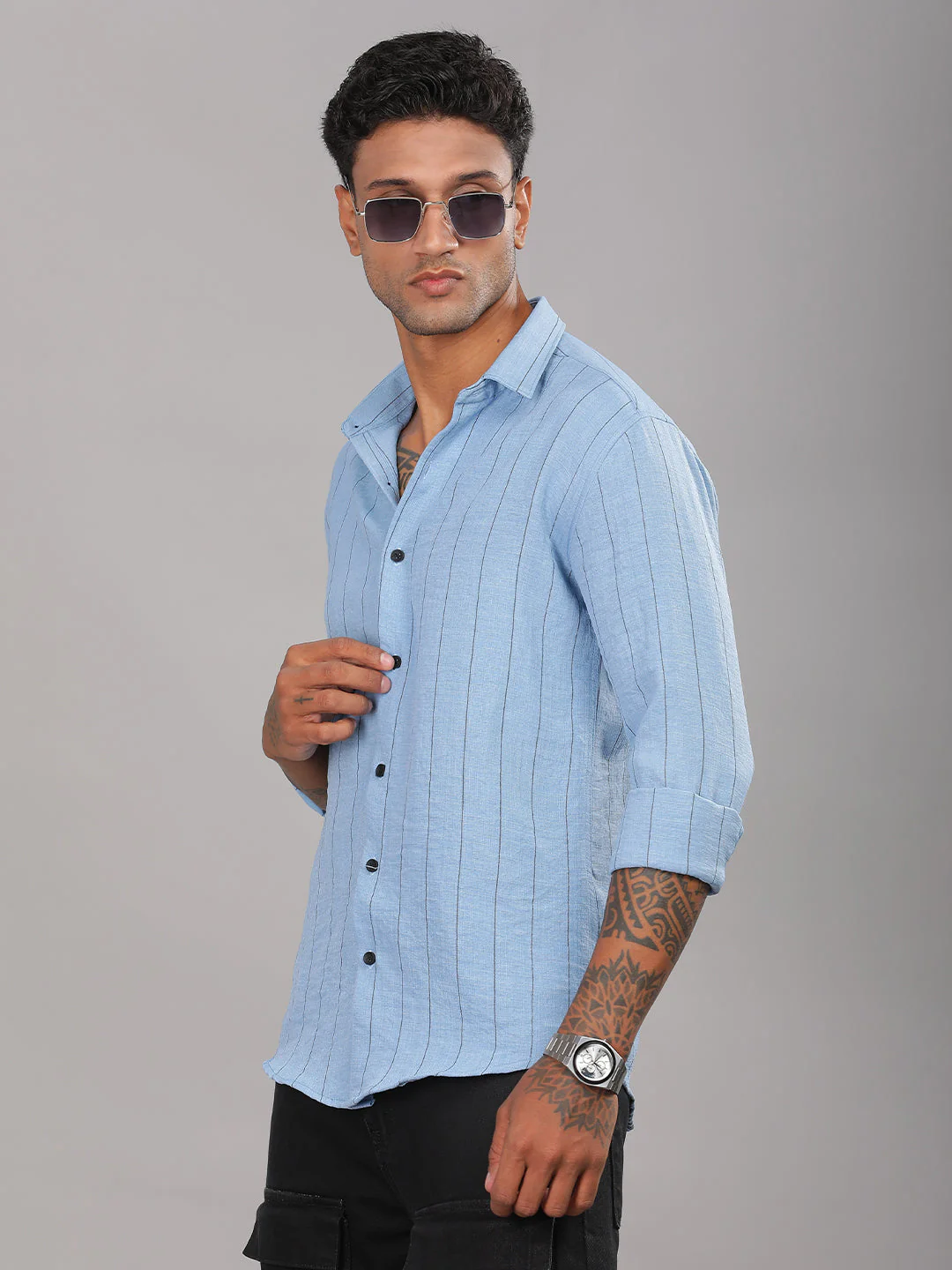 Men Linovite Striped Blue Shirt - Image 5