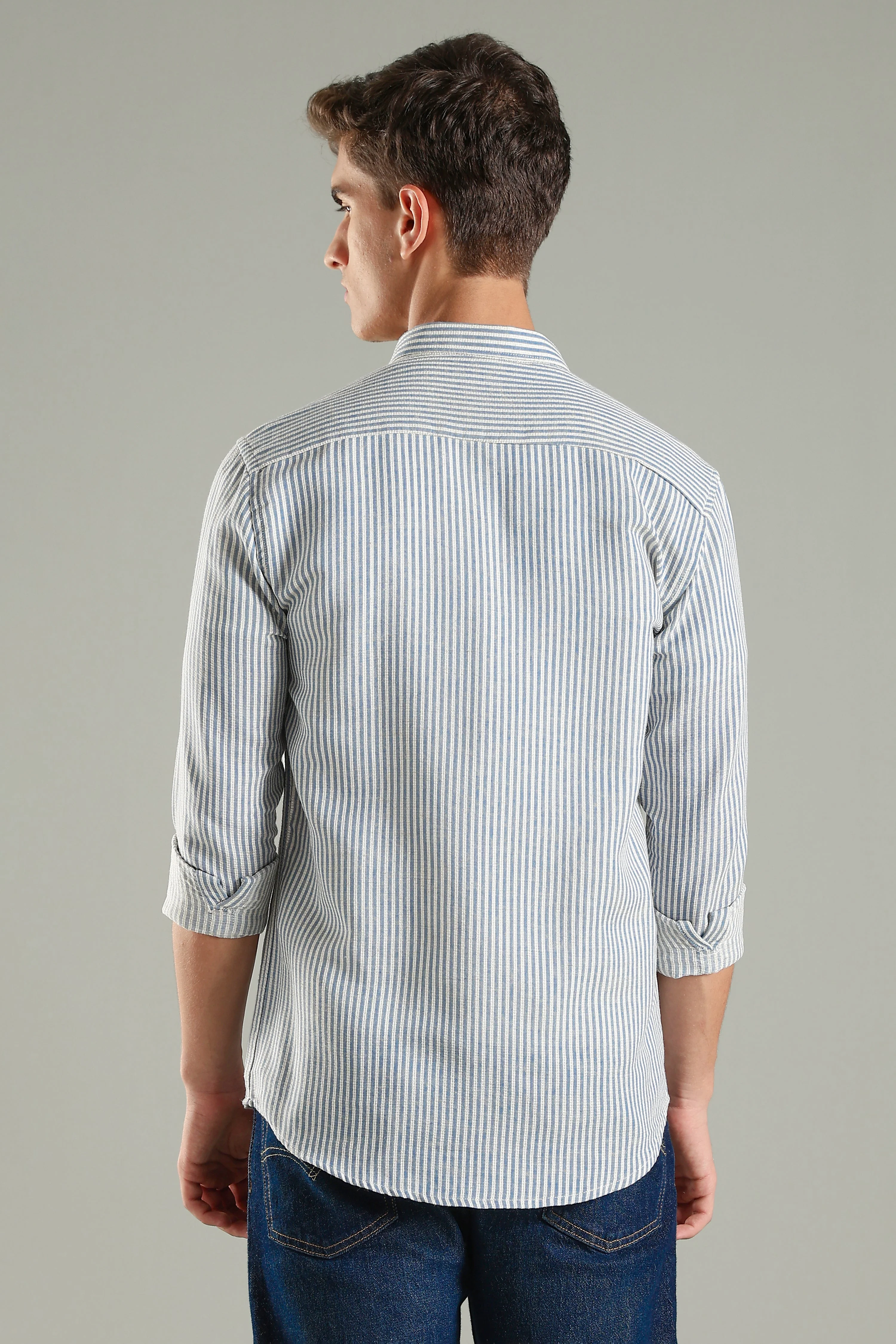 Men Looma Blue Stripes Shirt - Image 2