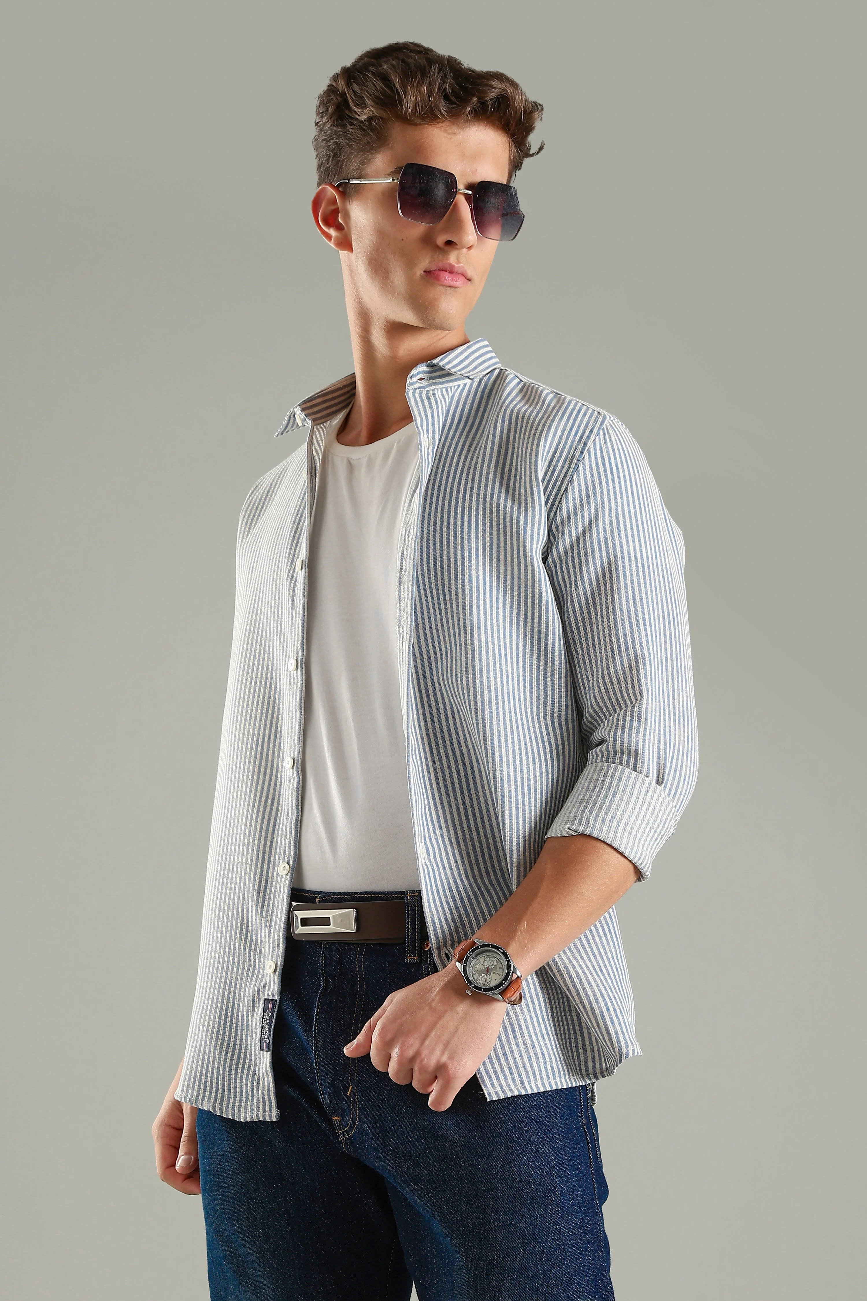 Men Looma Blue Stripes Shirt - Image 3