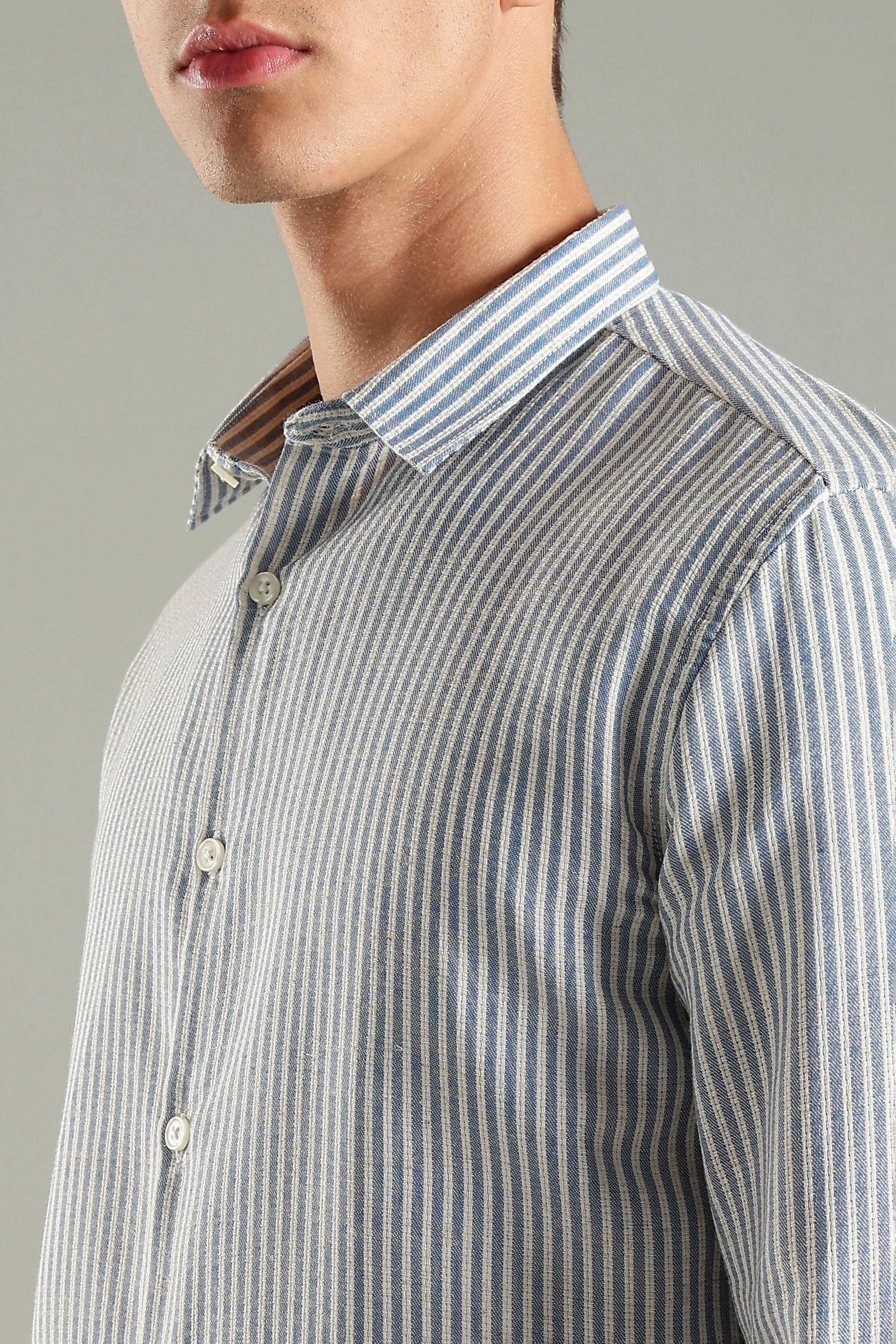 Men Looma Blue Stripes Shirt - Image 4