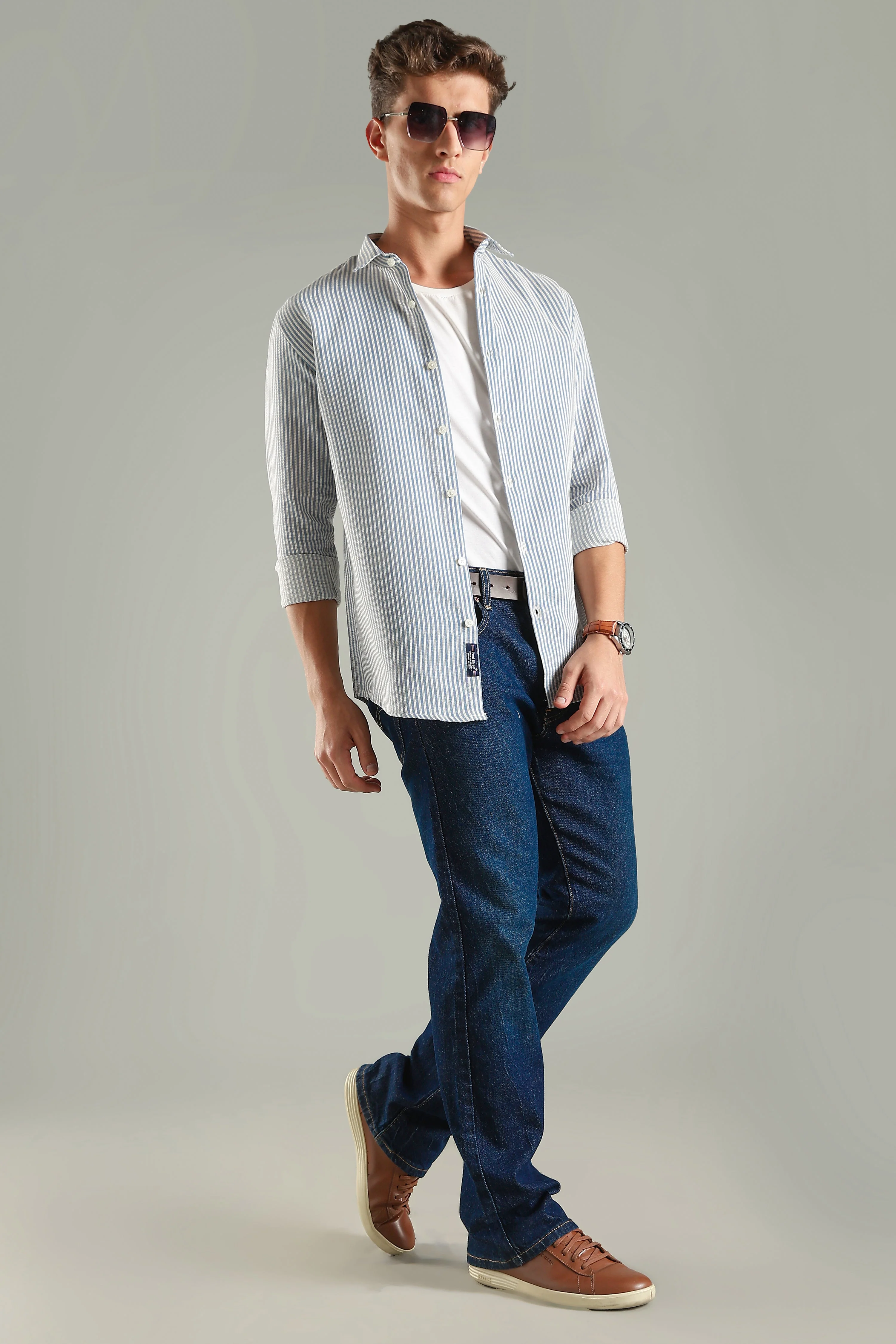 Men Looma Blue Stripes Shirt - Image 5