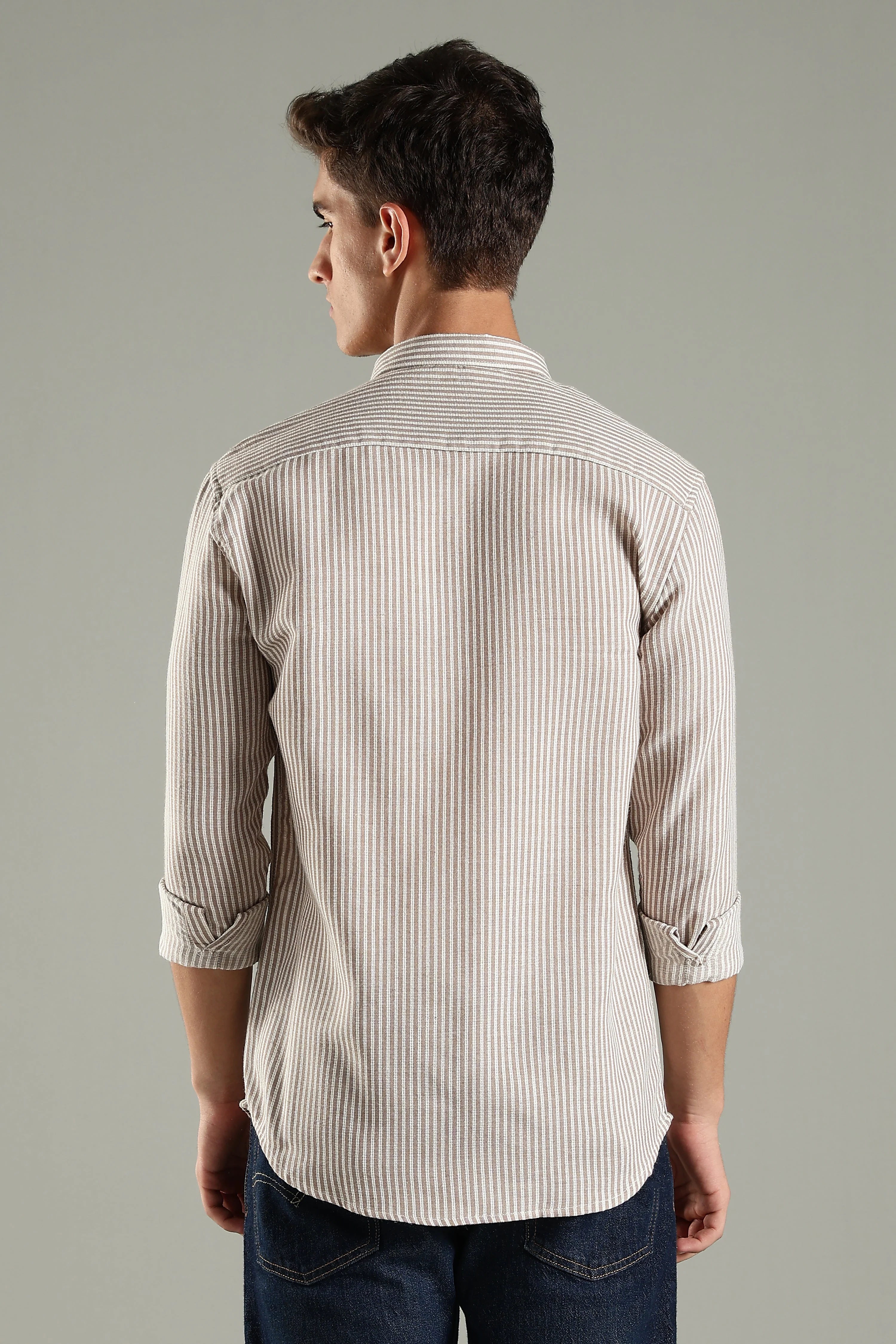 Men Looma Brown Stripes Shirt - Image 2