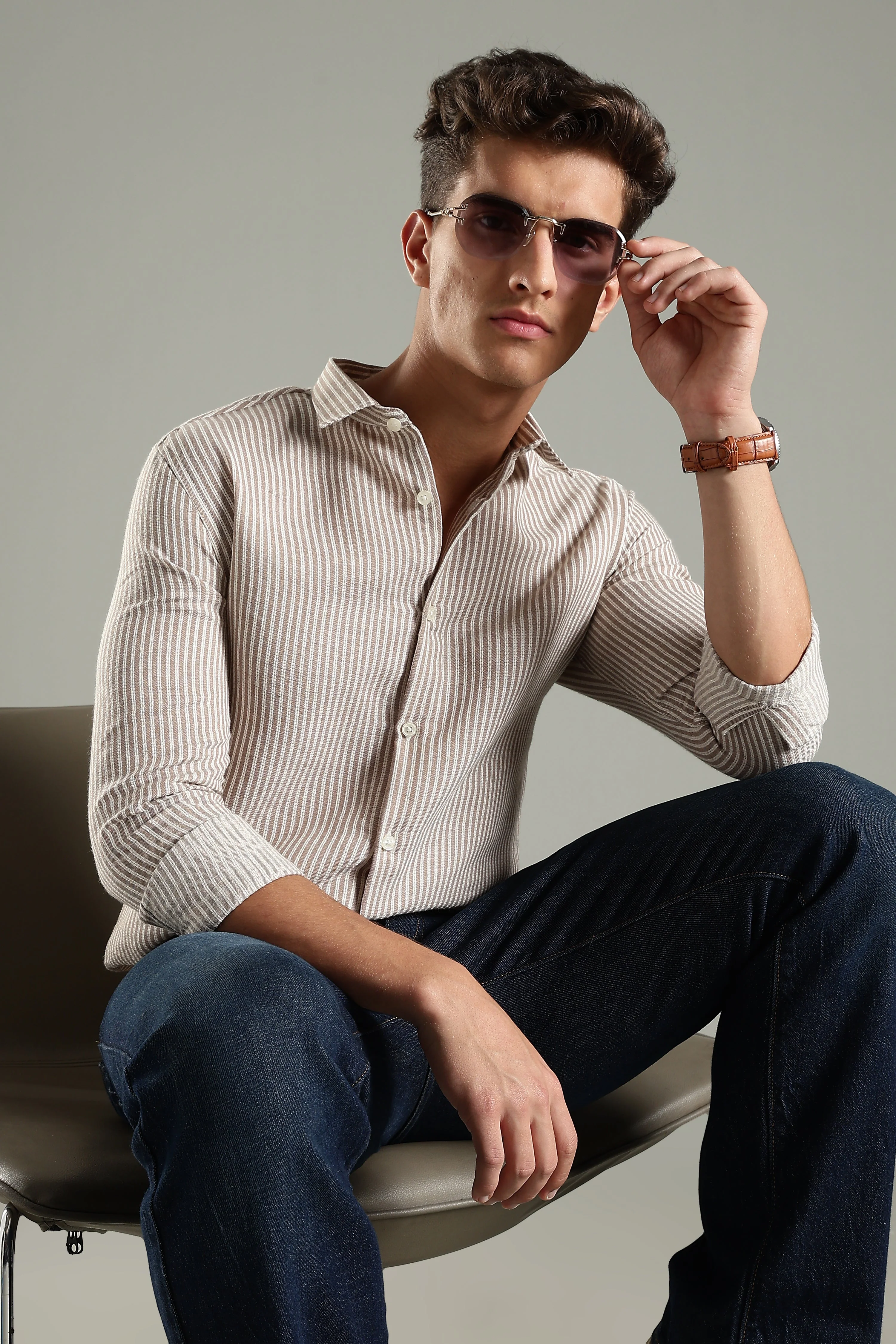 Men Looma Brown Stripes Shirt - Image 3