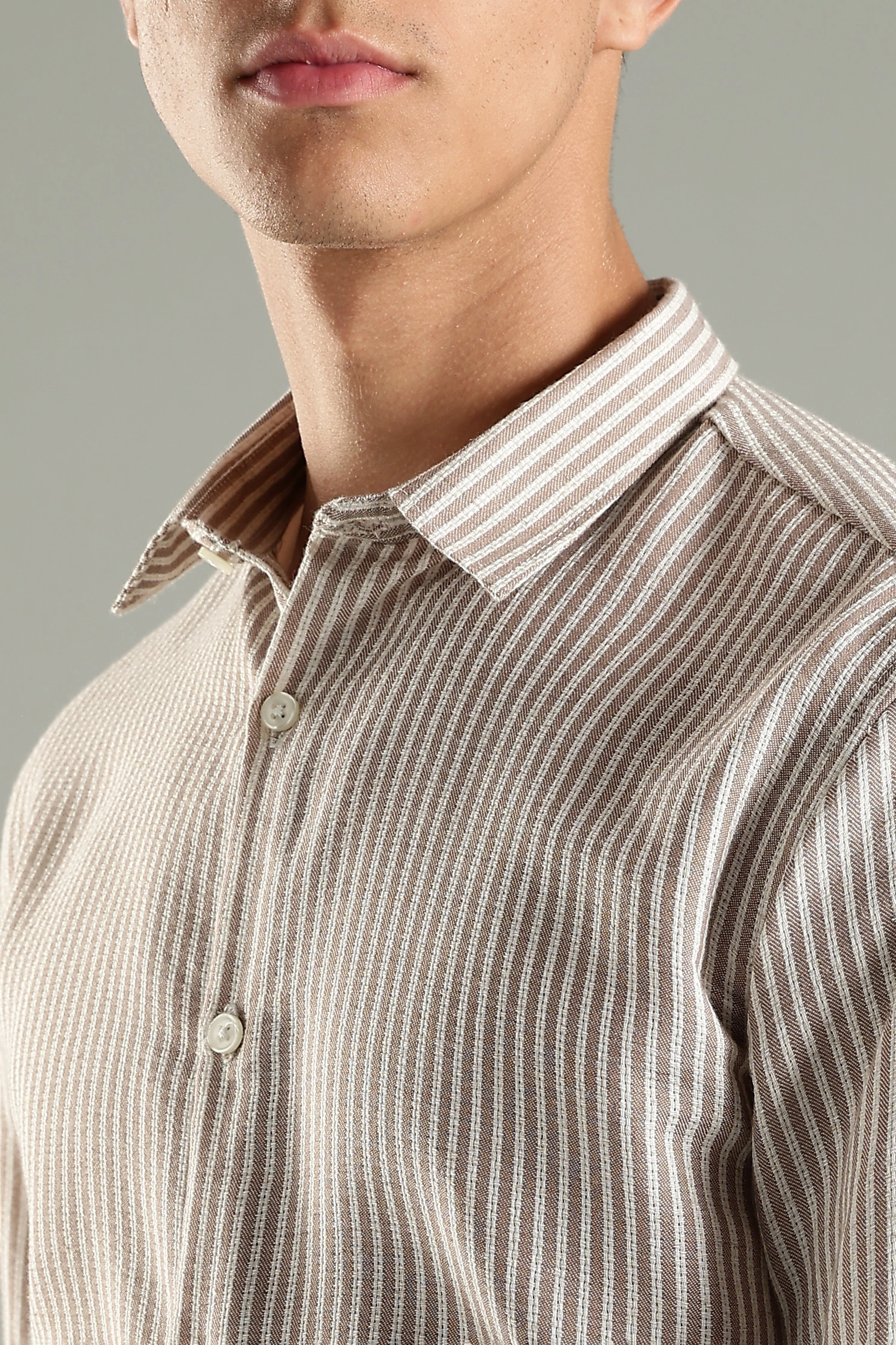 Men Looma Brown Stripes Shirt - Image 4