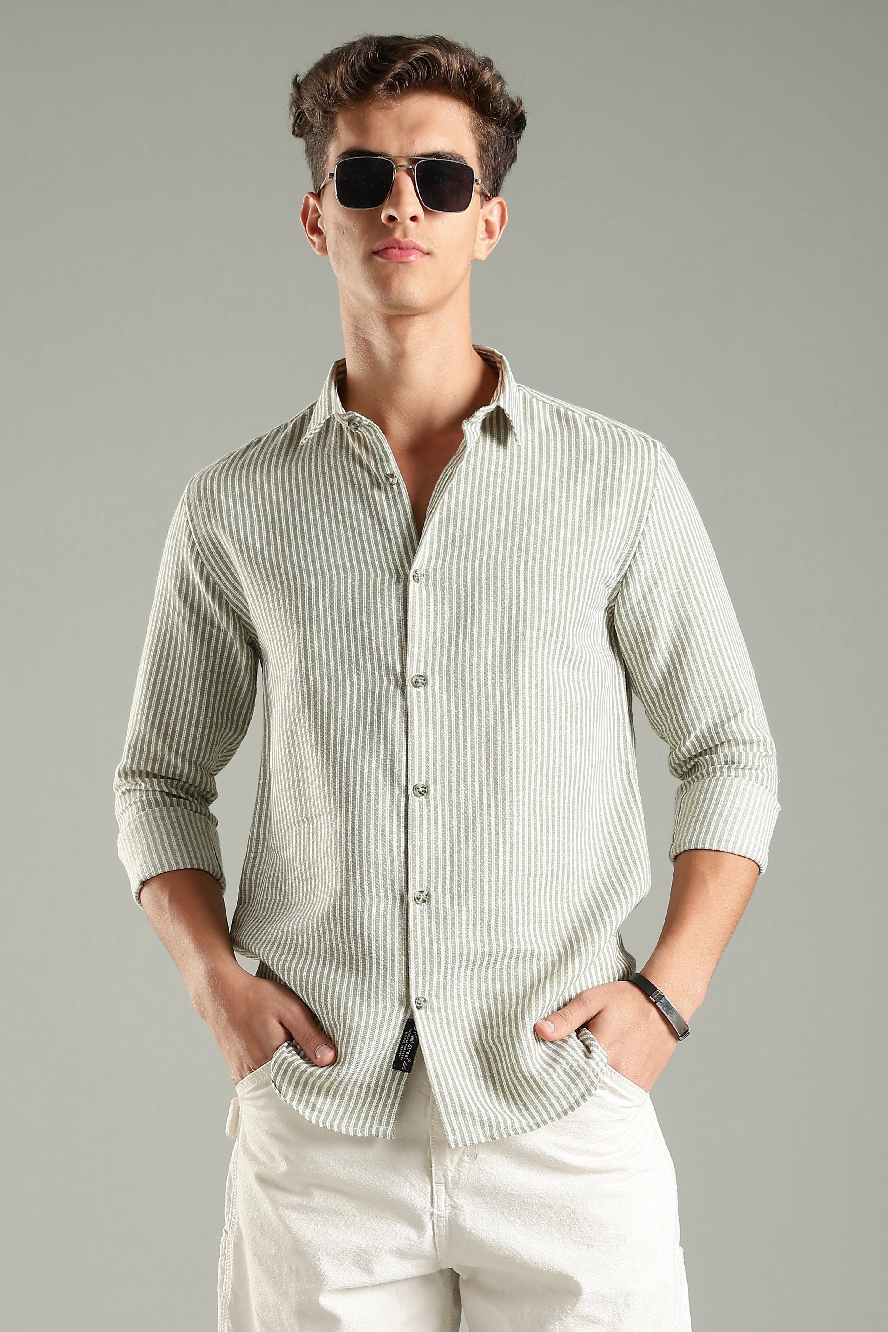Men Looma Green Stripes Shirt - Image 3