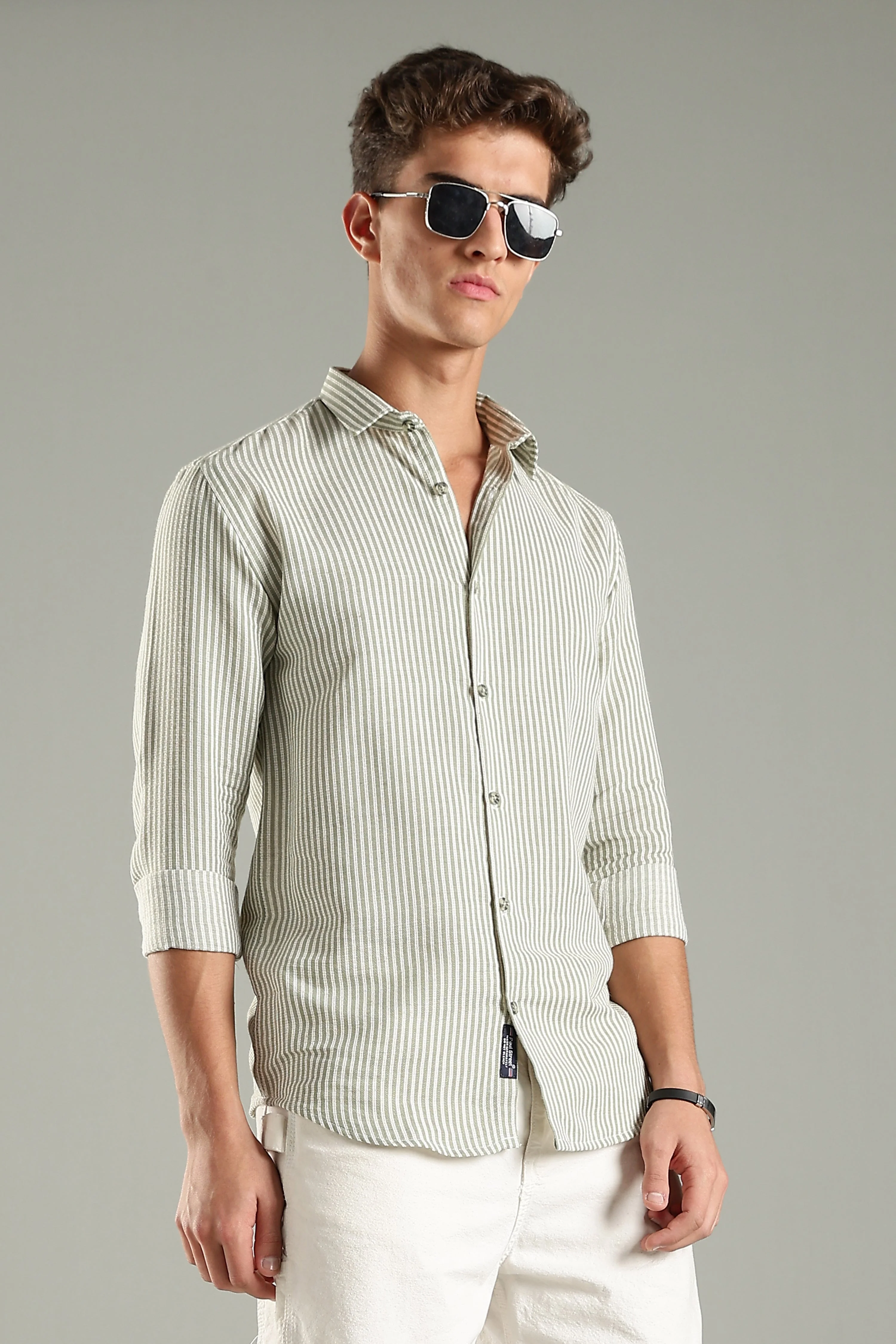 Men Looma Green Stripes Shirt - Image 5