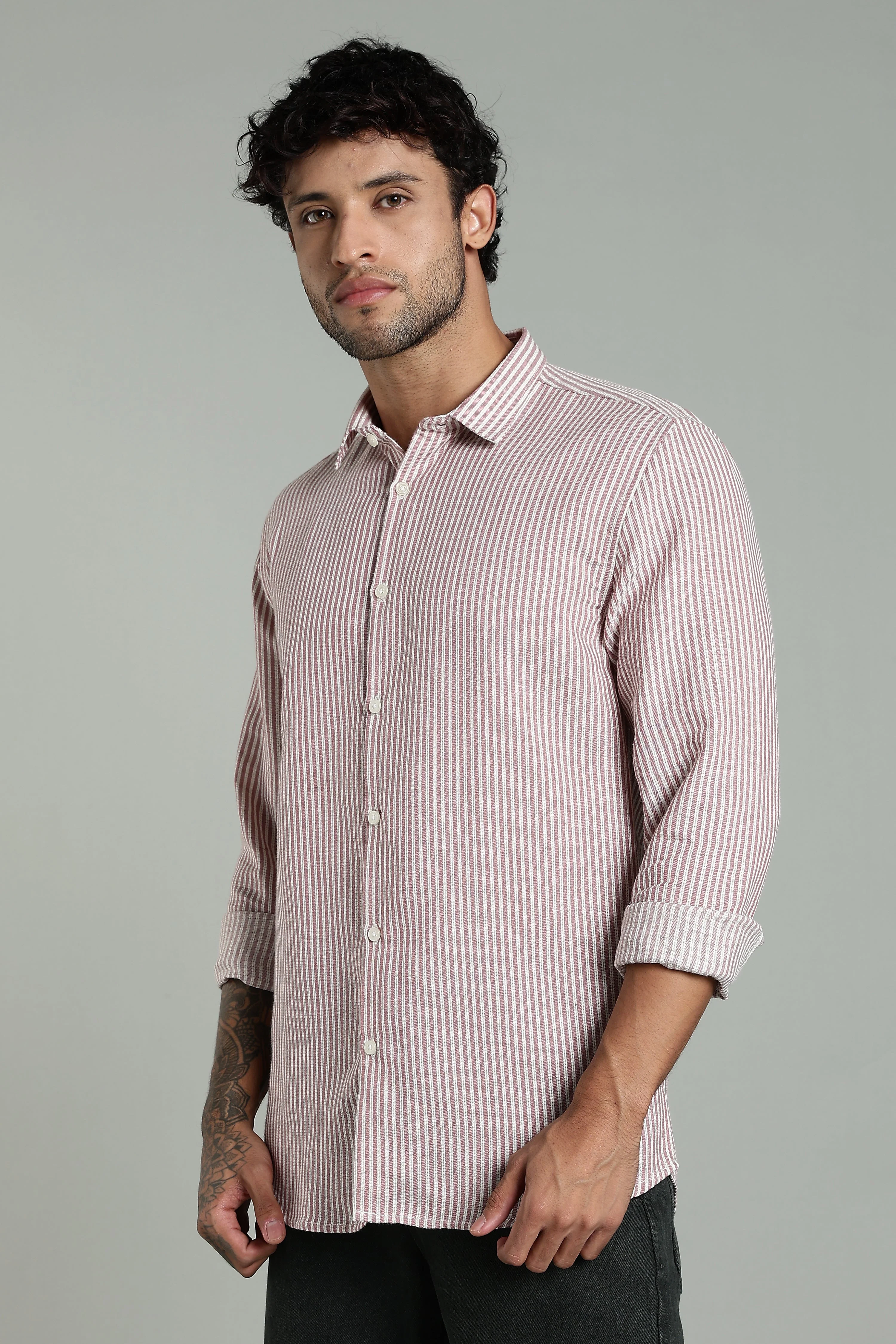 Men Looma Pink Stripes Shirt - Image 3