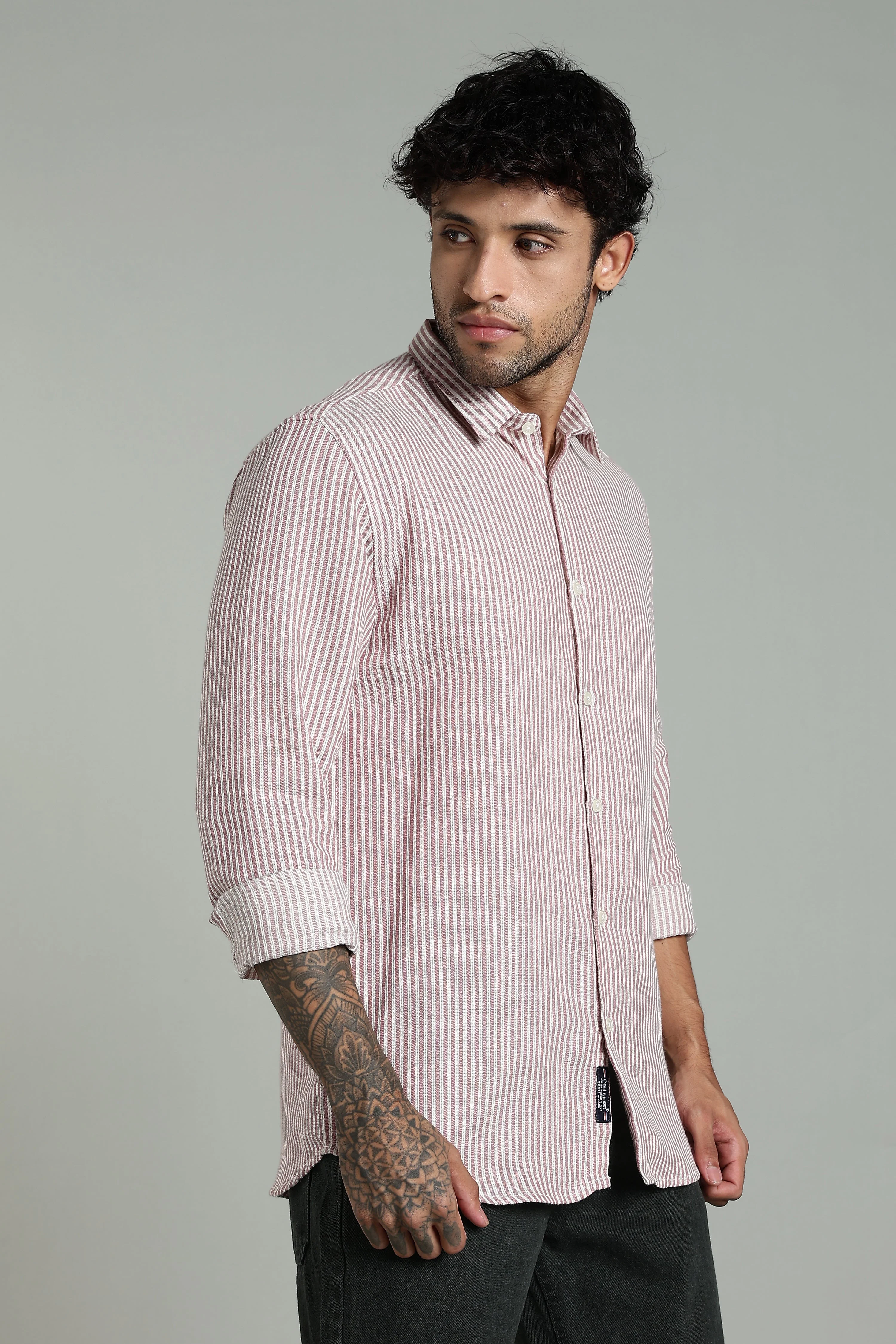 Men Looma Pink Stripes Shirt - Image 5