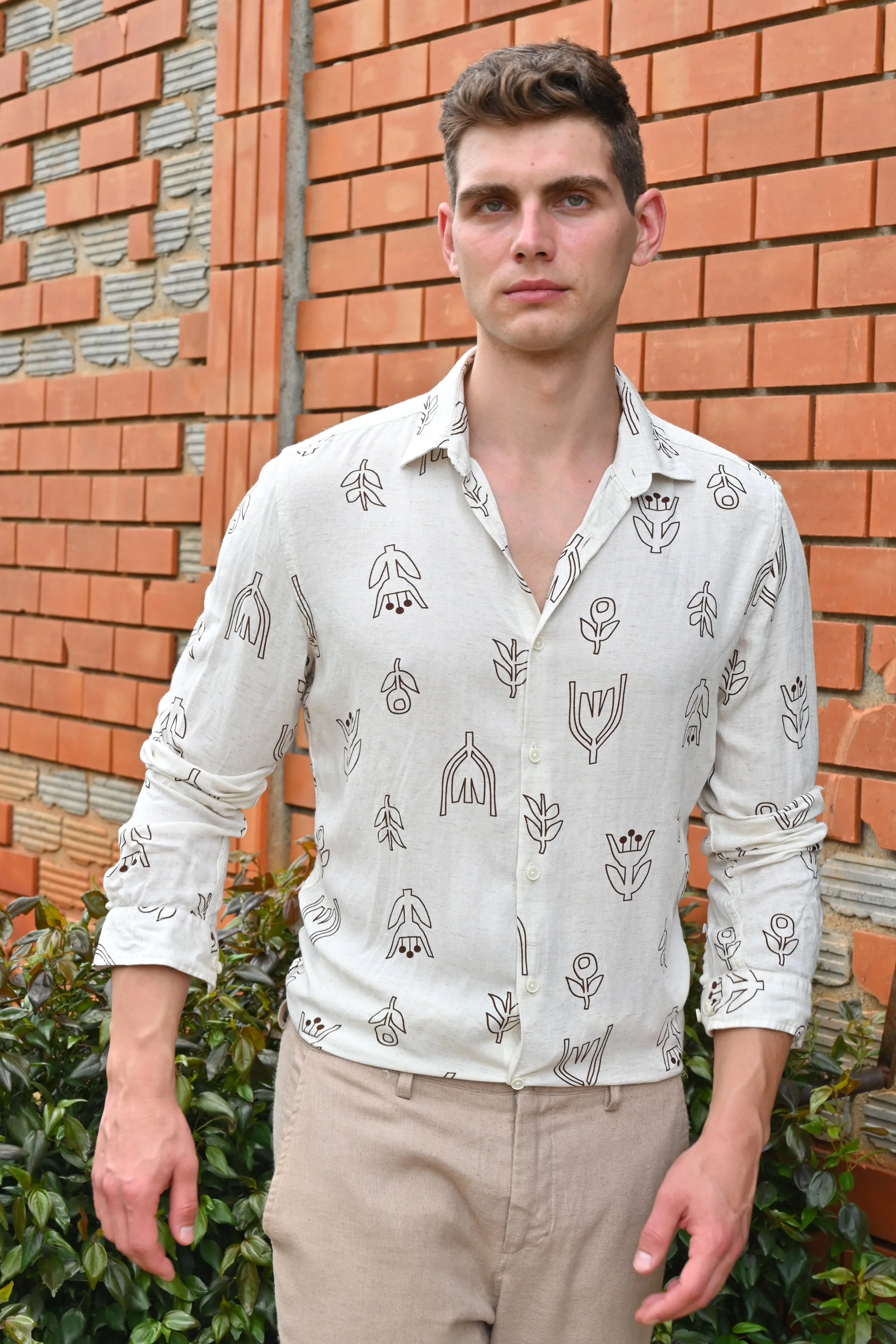 Men Luca Linen Printed Shirt Brown - Image 6