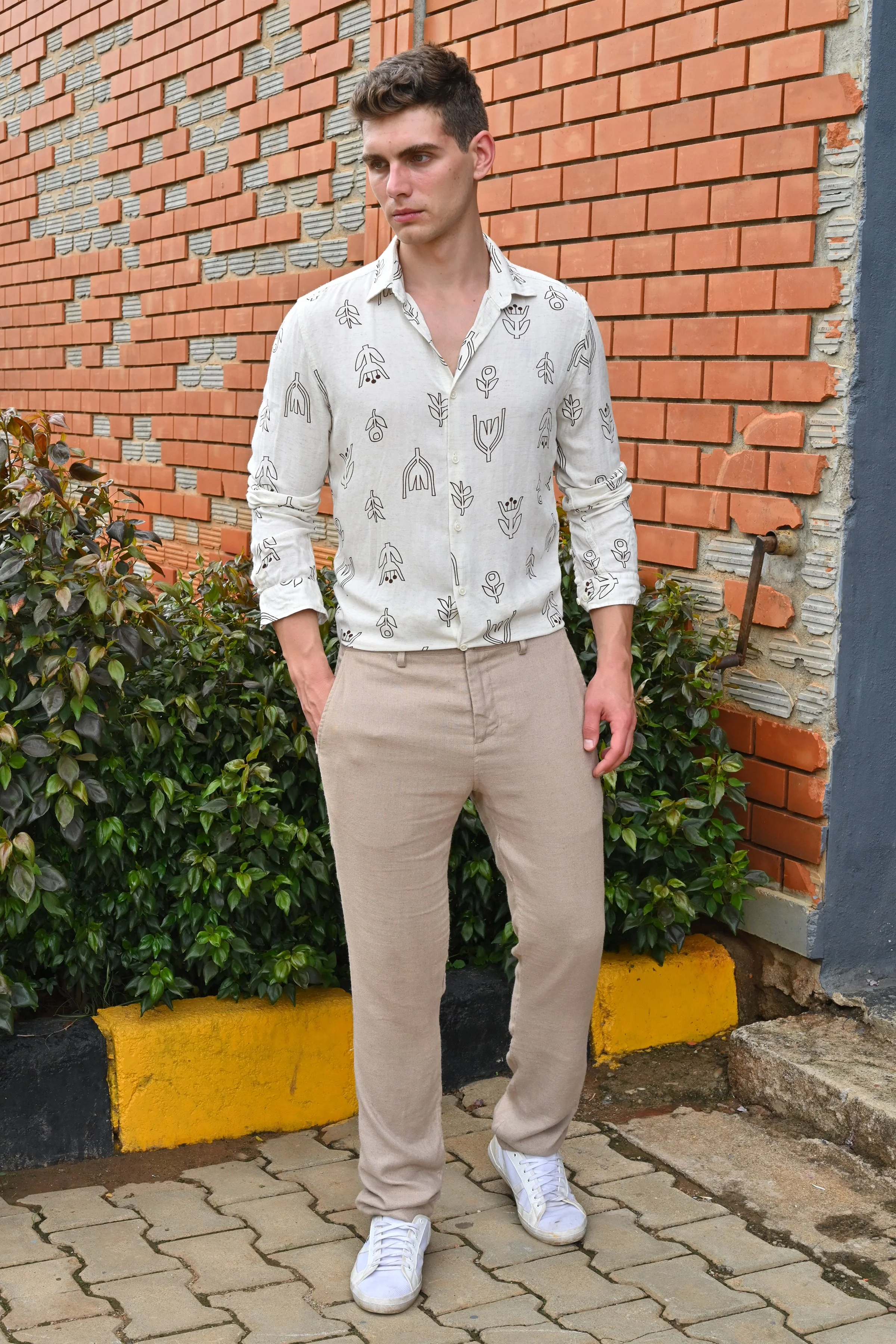 Men Luca Linen Printed Shirt Brown - Image 7