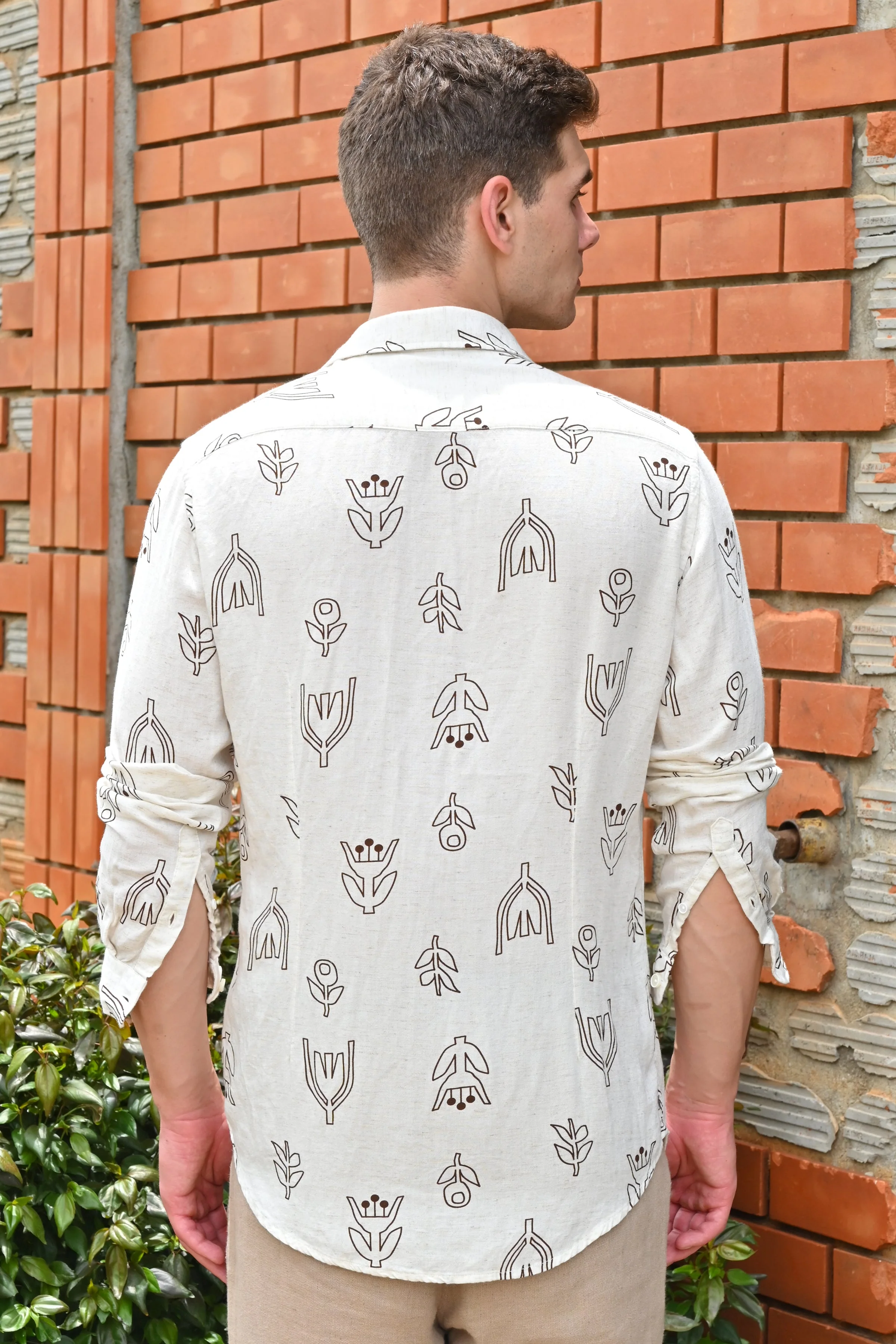 Men Luca Linen Printed Shirt Brown - Image 8