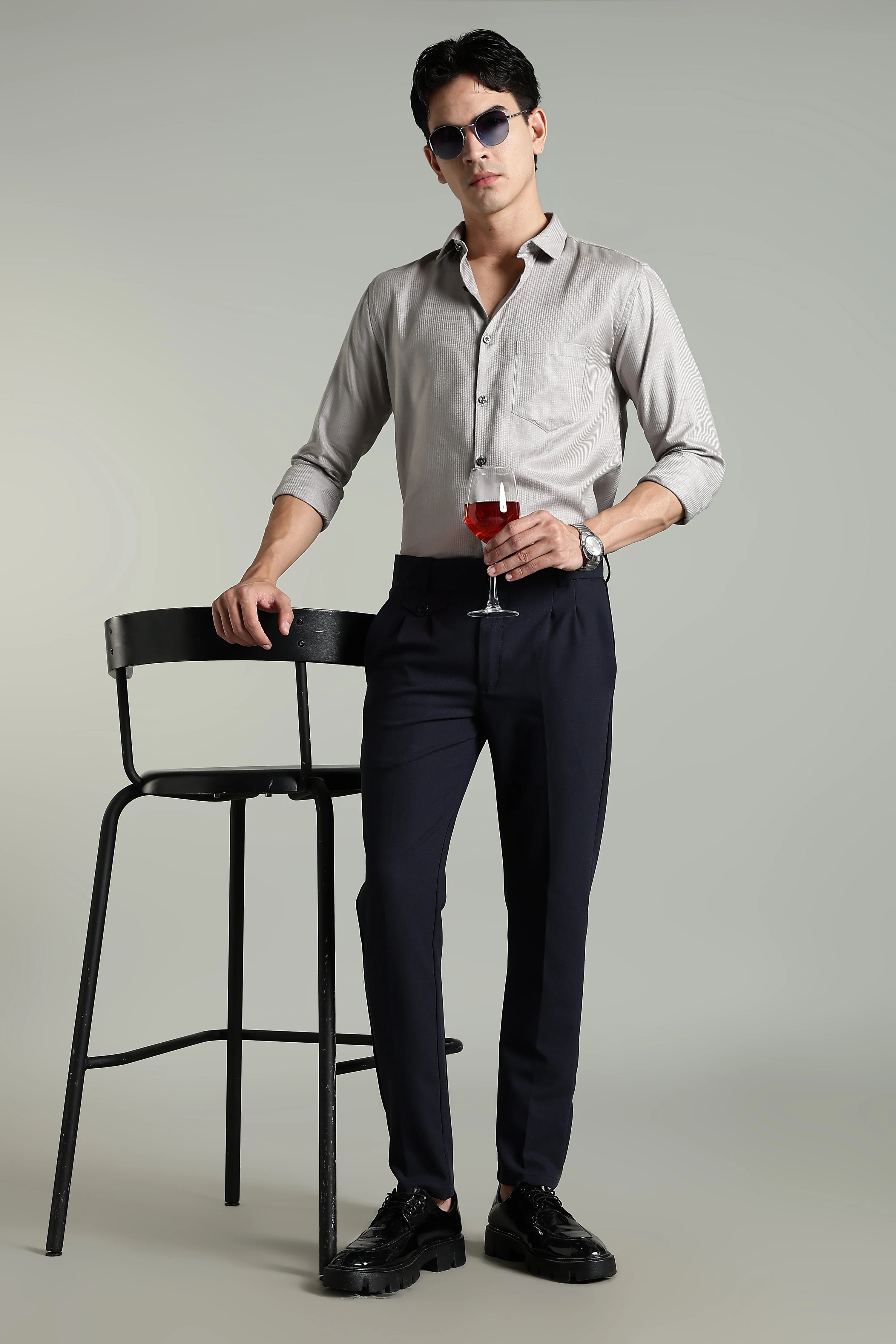 Men Lucent Navy Formal Pant - Image 5