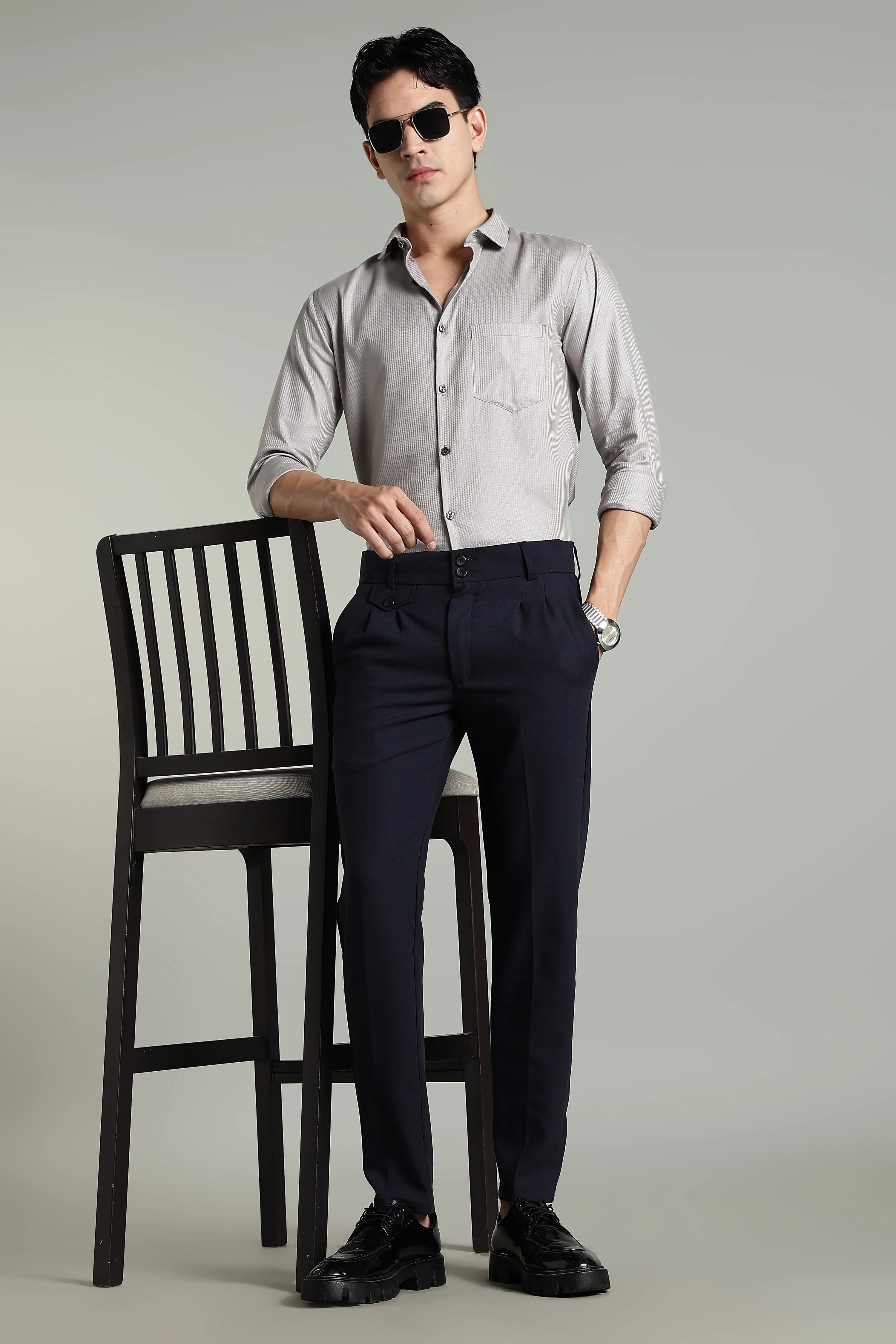 Men Lucent Navy Formal Pant - Image 6