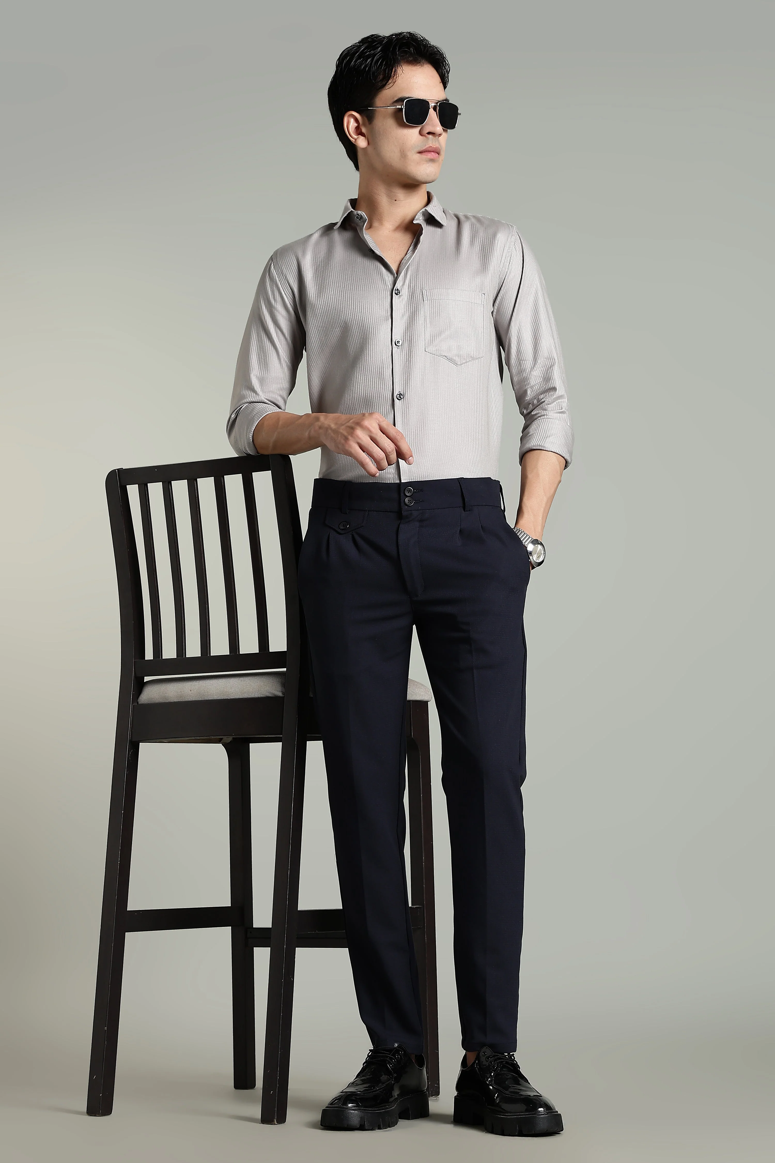 Men Lucent Navy Formal Pant - Image 7