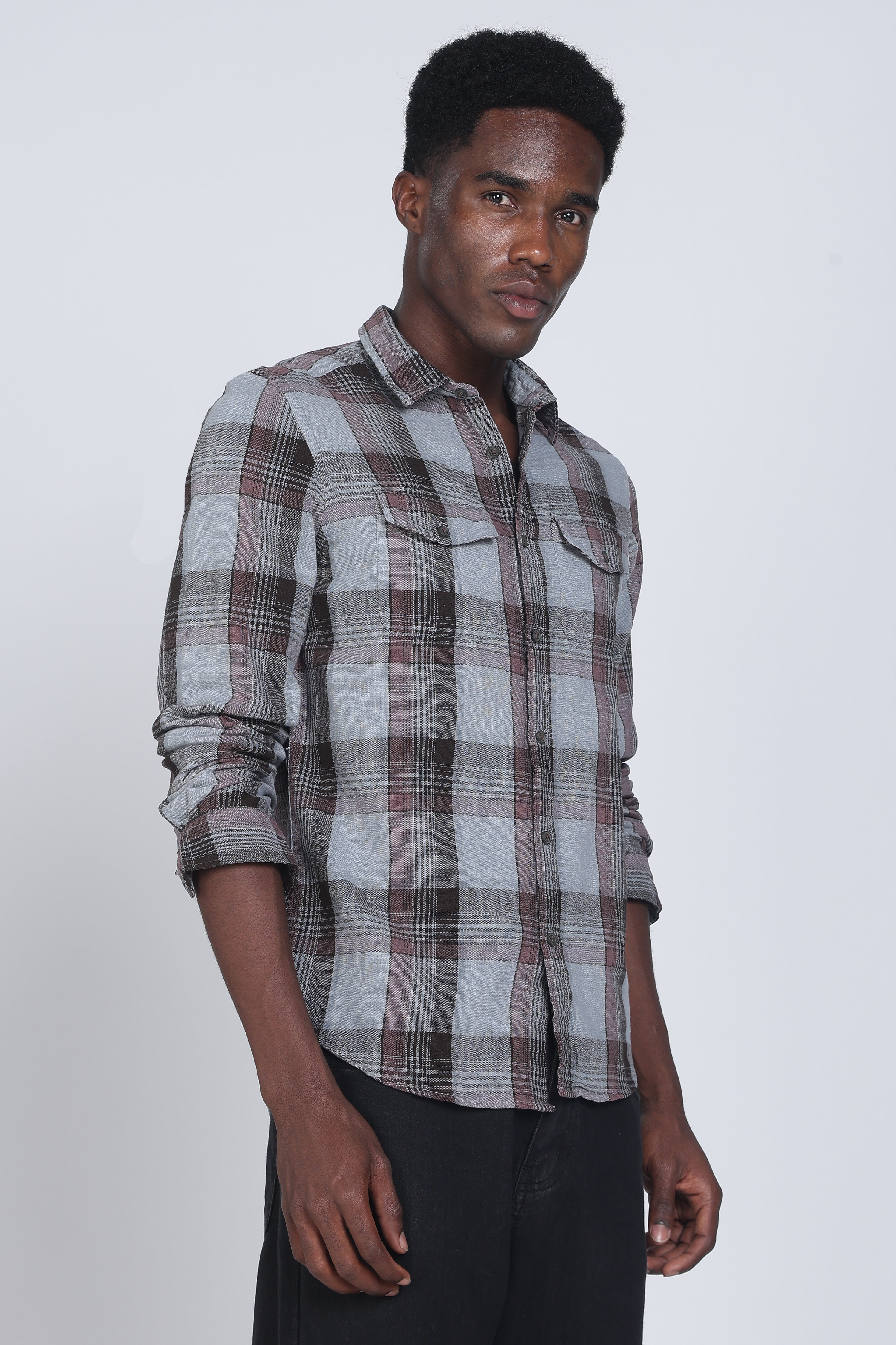 Men Lucifer Overdyed Cotton Check Shirt - Image 3