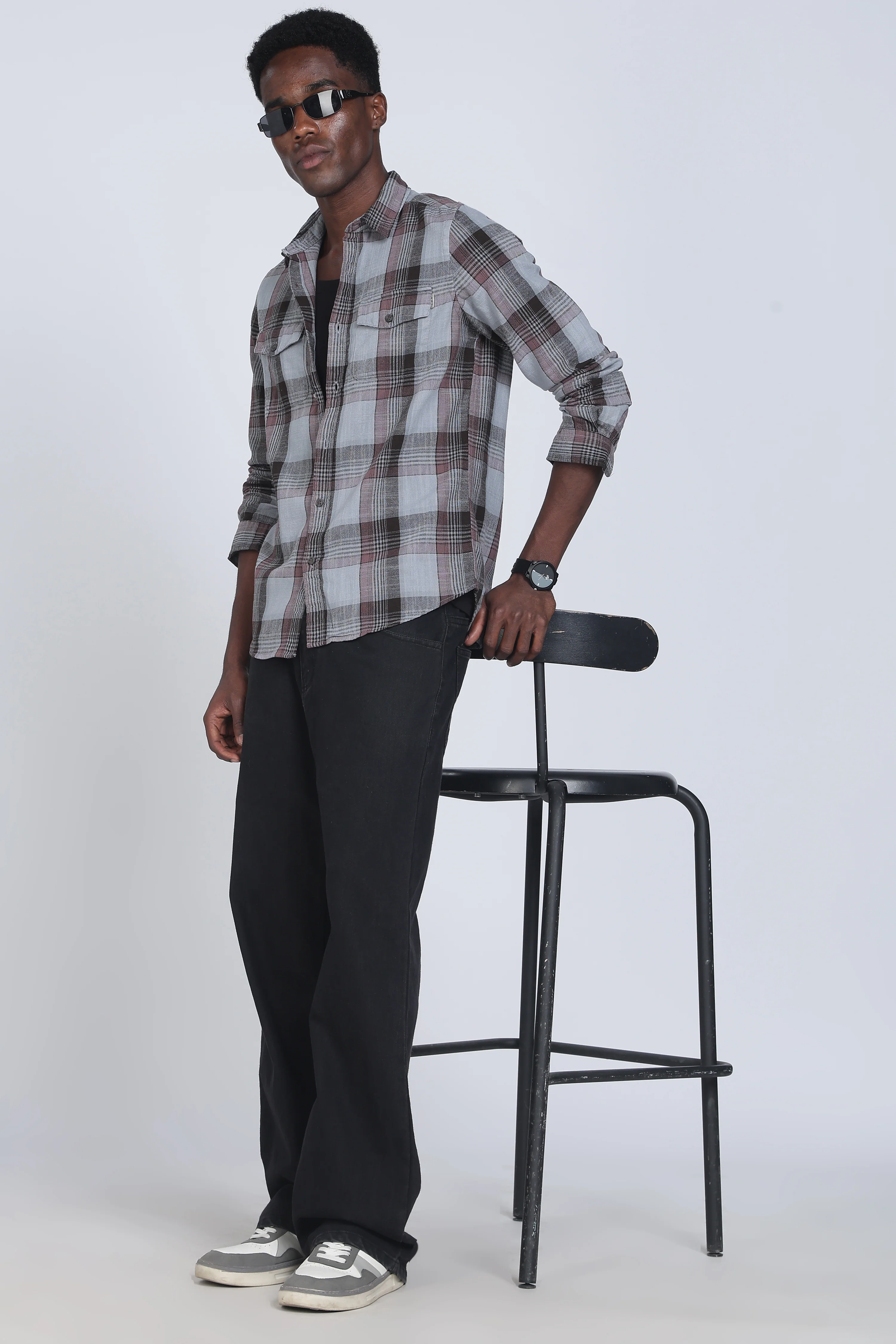 Men Lucifer Overdyed Cotton Check Shirt - Image 5
