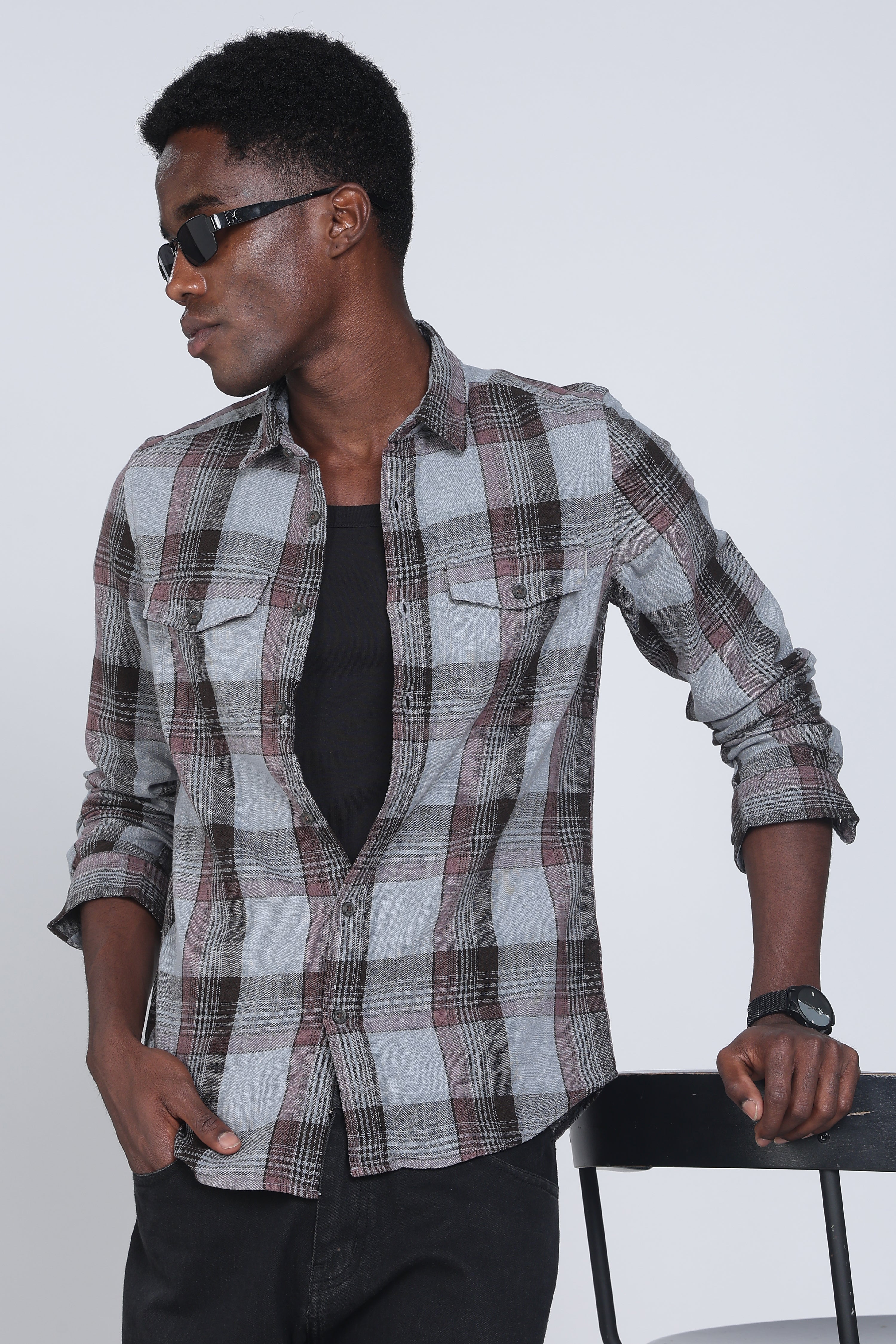 Men Lucifer Overdyed Cotton Check Shirt - Image 6