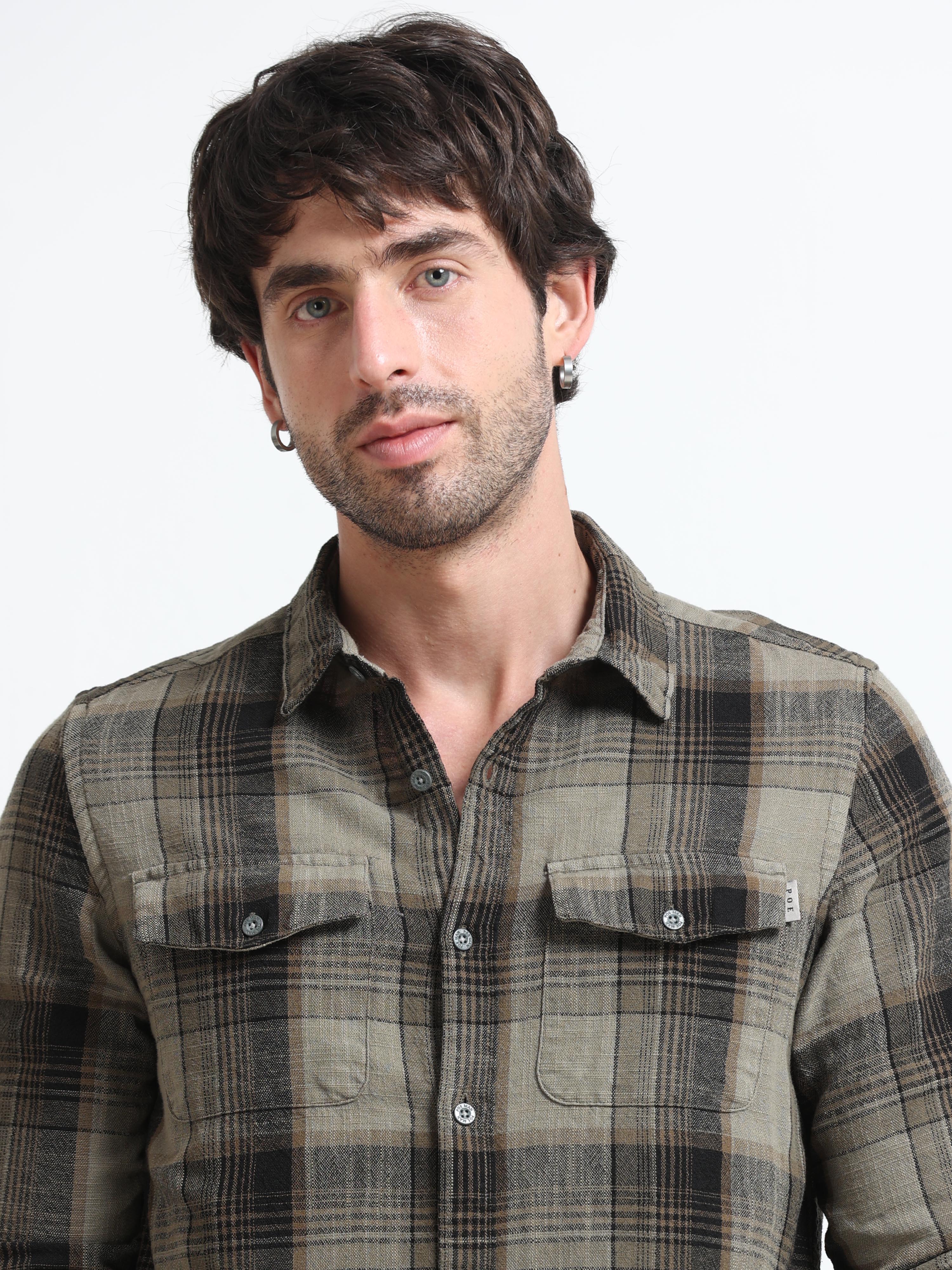 Men Lucifer Overdyed Cotton Check Shirt - Image 3