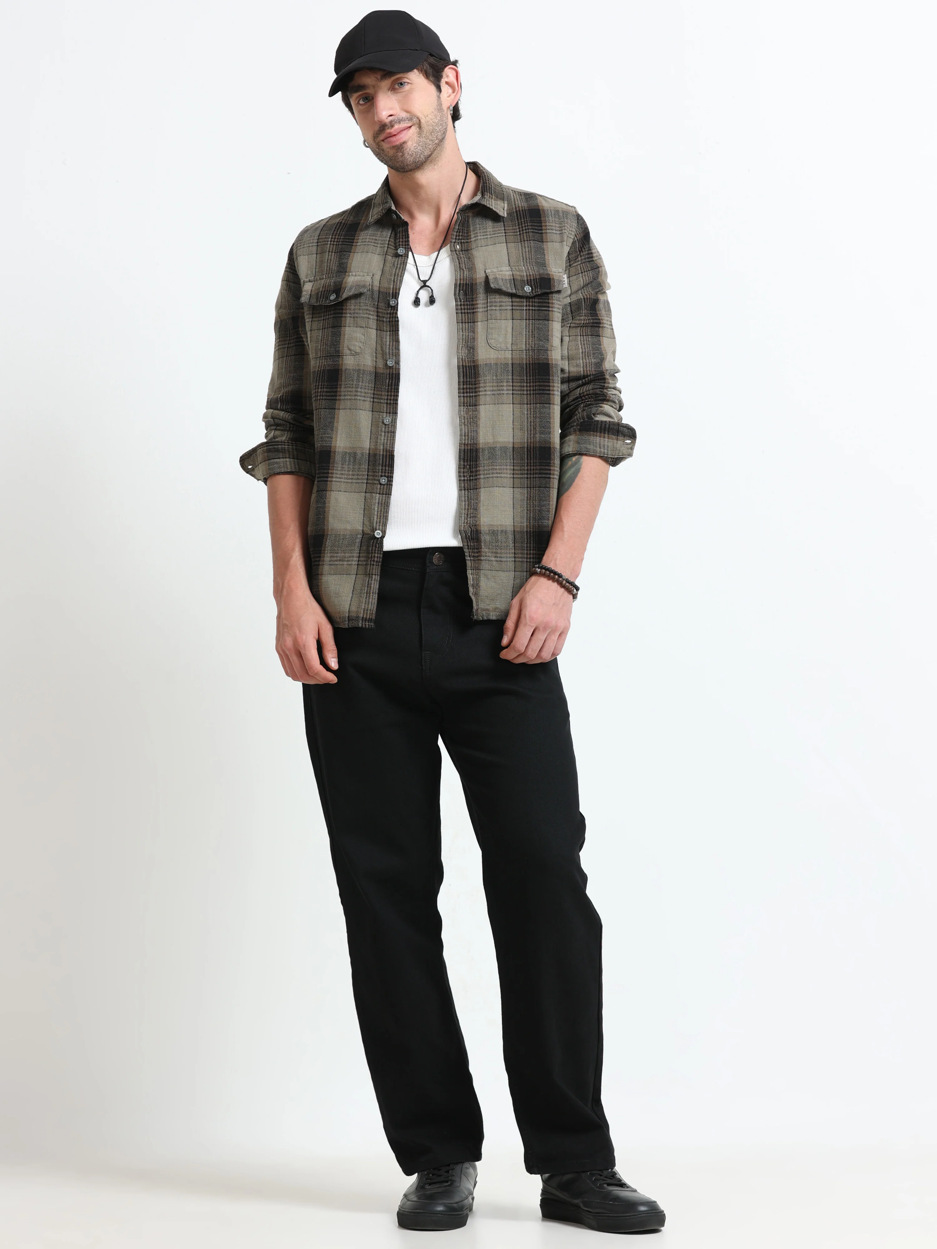 Men Lucifer Overdyed Cotton Check Shirt - Image 4