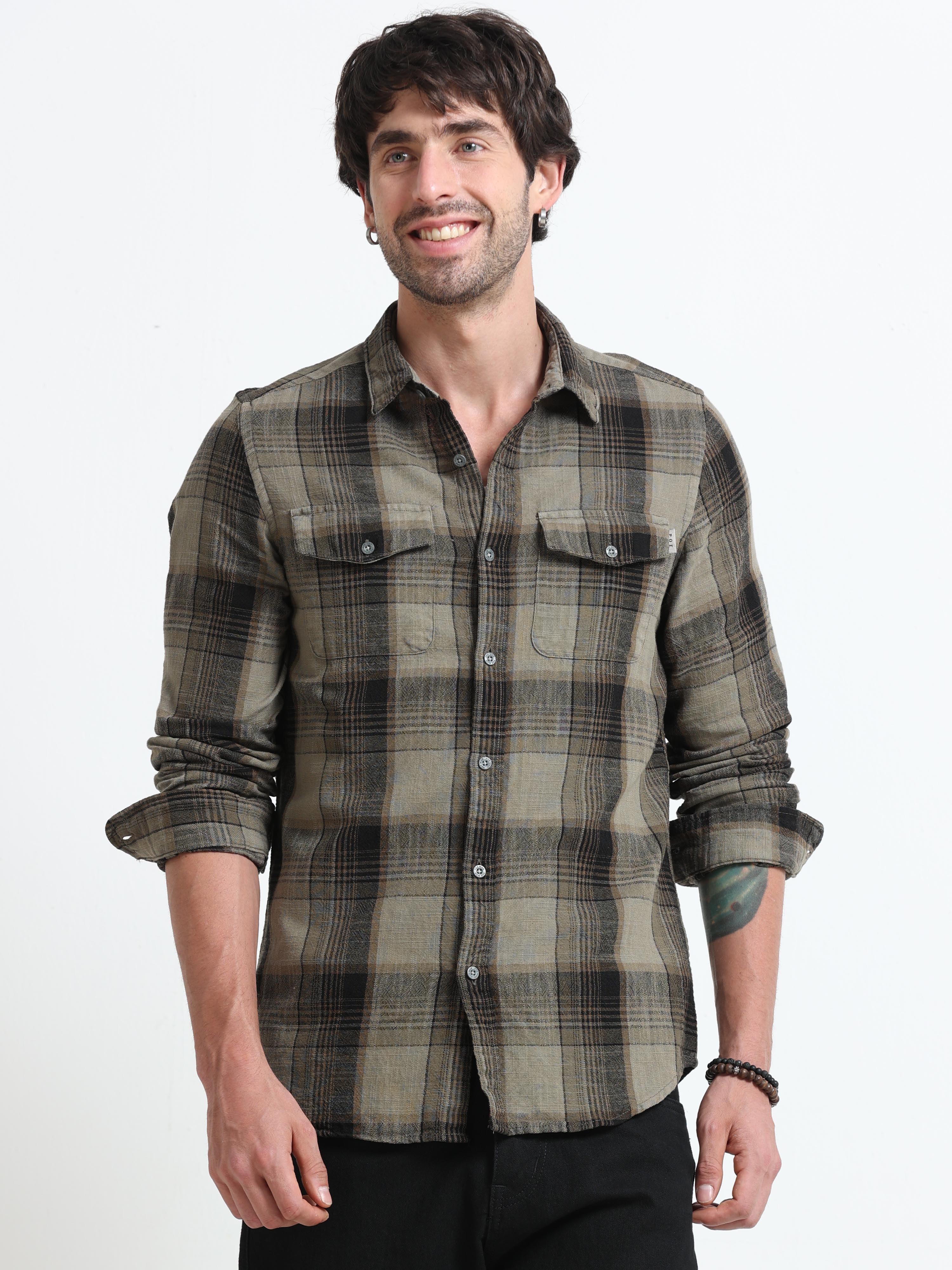 Men Lucifer Overdyed Cotton Check Shirt - Image 5