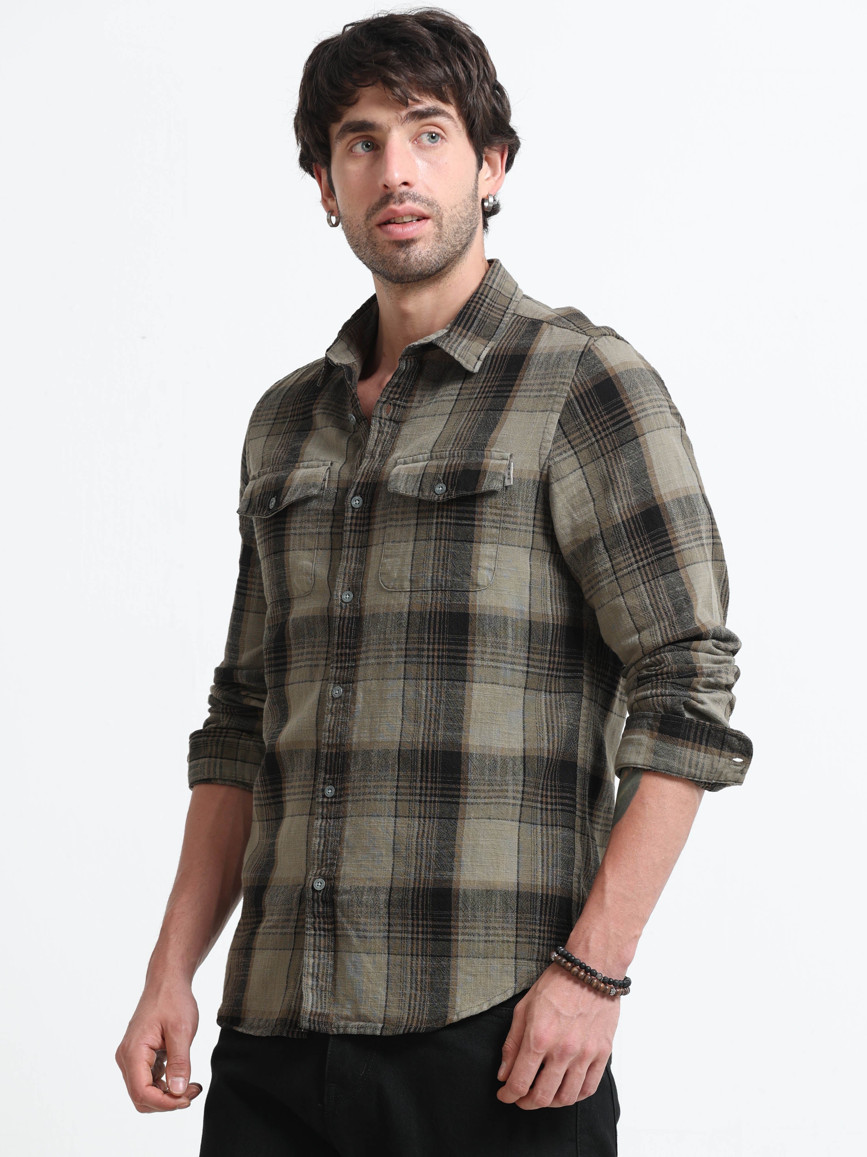 Men Lucifer Overdyed Cotton Check Shirt - Image 6