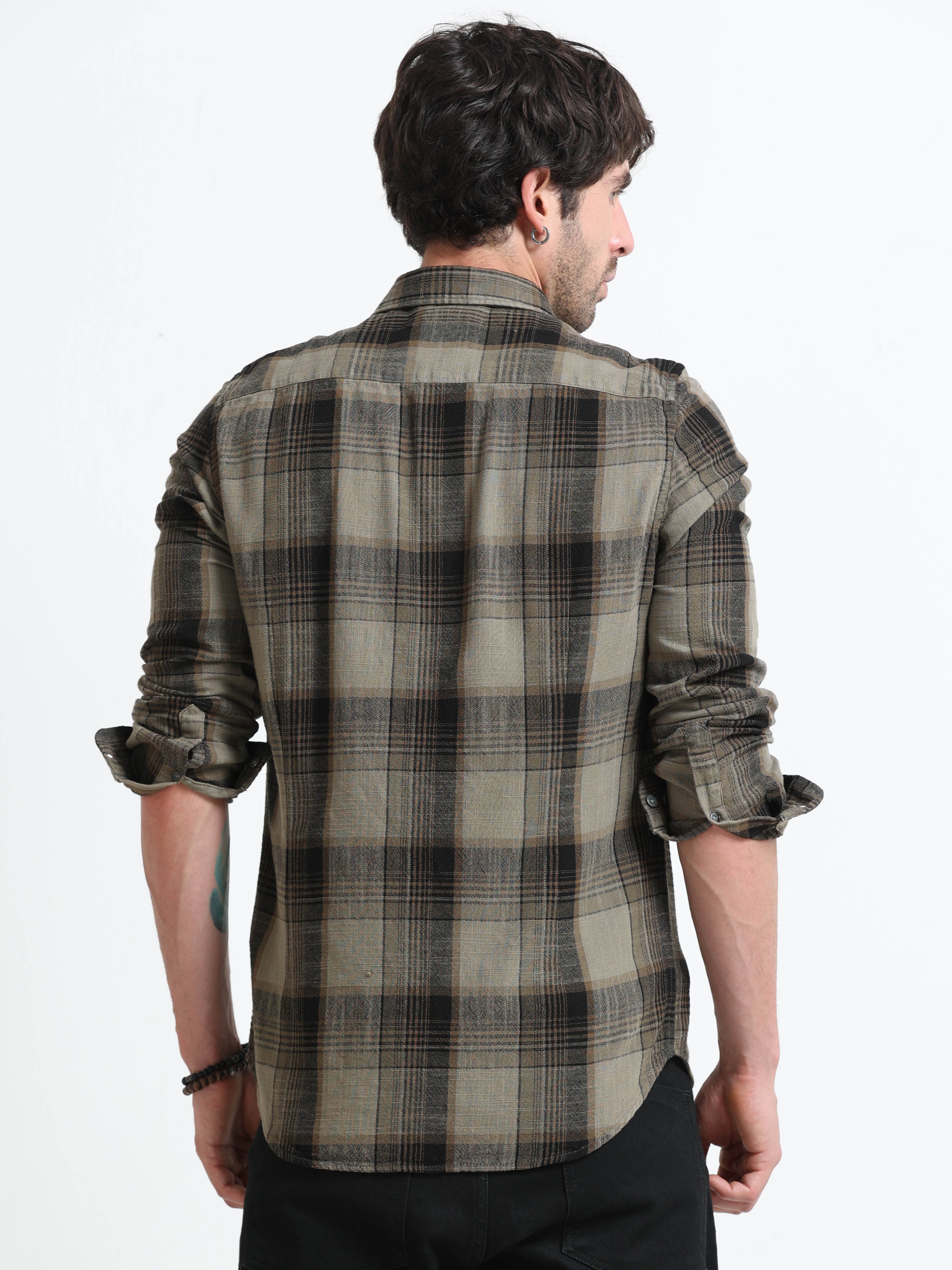 Men Lucifer Overdyed Cotton Check Shirt - Image 7
