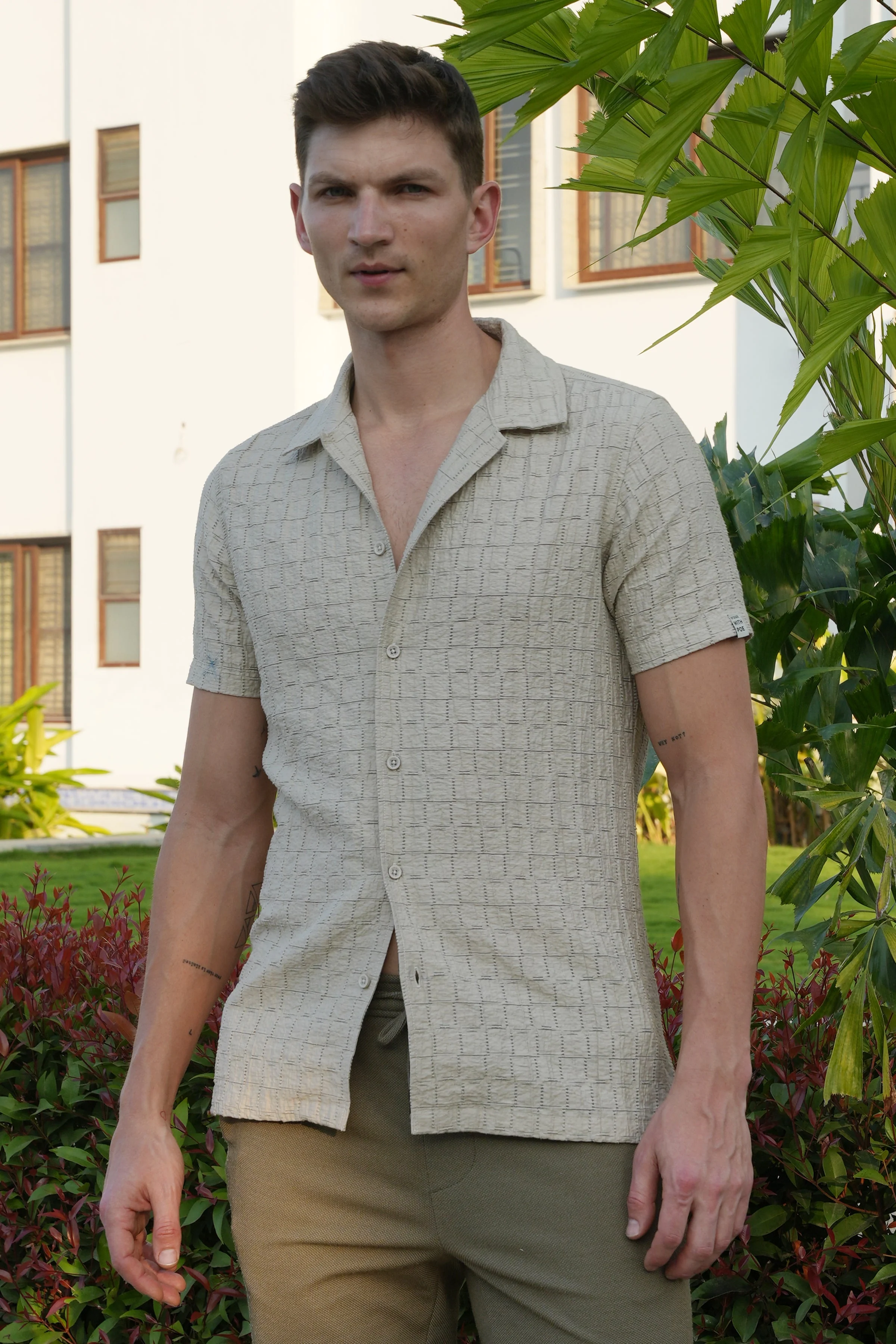 Men Lucky Crotchet Shirt Beige Vibe - Image 3