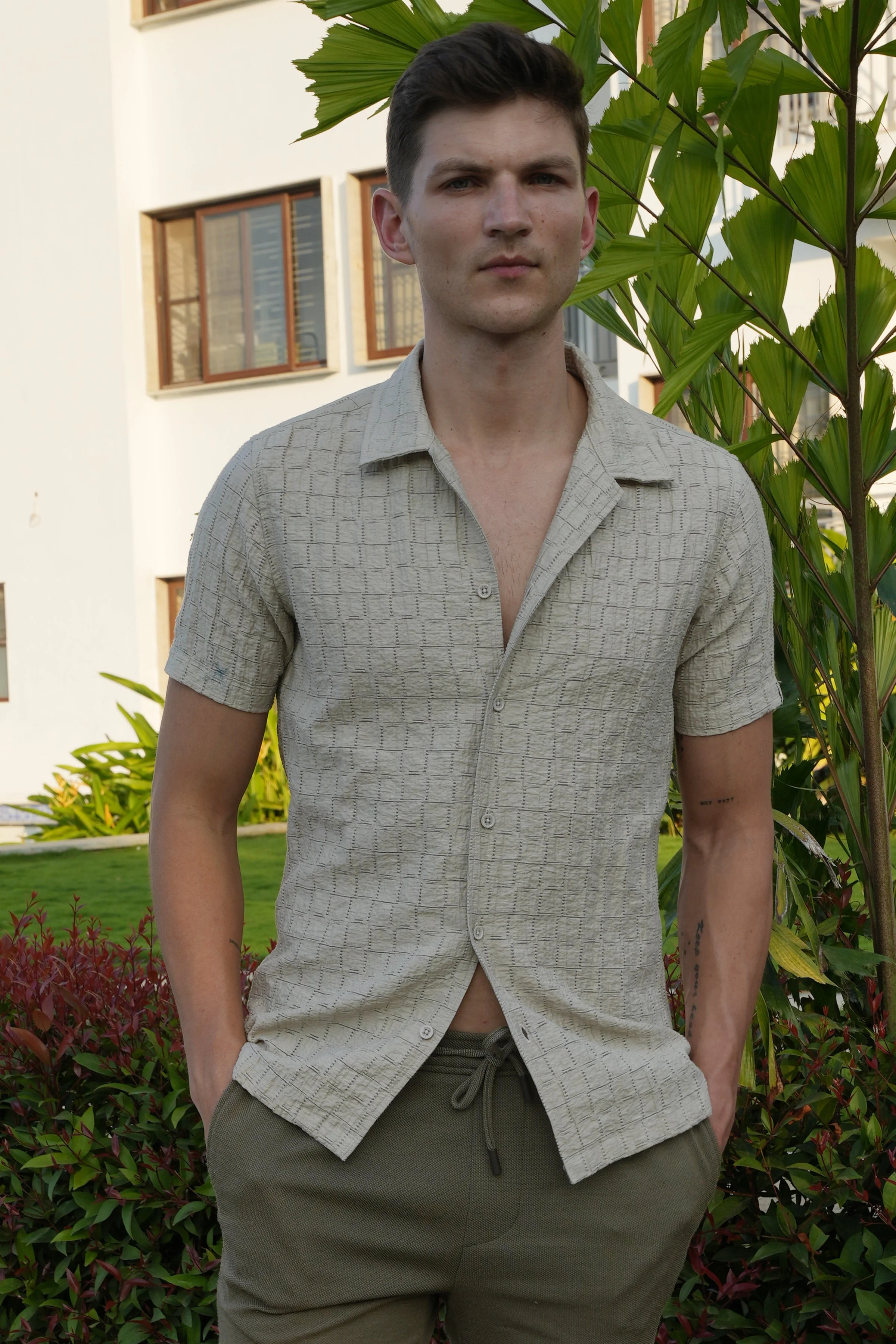 Men Lucky Crotchet Shirt Beige Vibe - Image 6